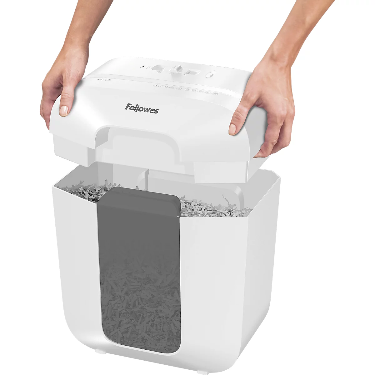 Fellowes Aktenvernichter Powershred® LX25, Partikelschnitt 4 x 37 mm, P-4, 11,5 l, 6 Blatt Schnittleistung, weiß