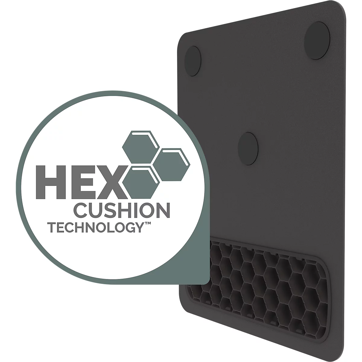 Zwart muismatje met polssteun. Opschrift: Fellowes.