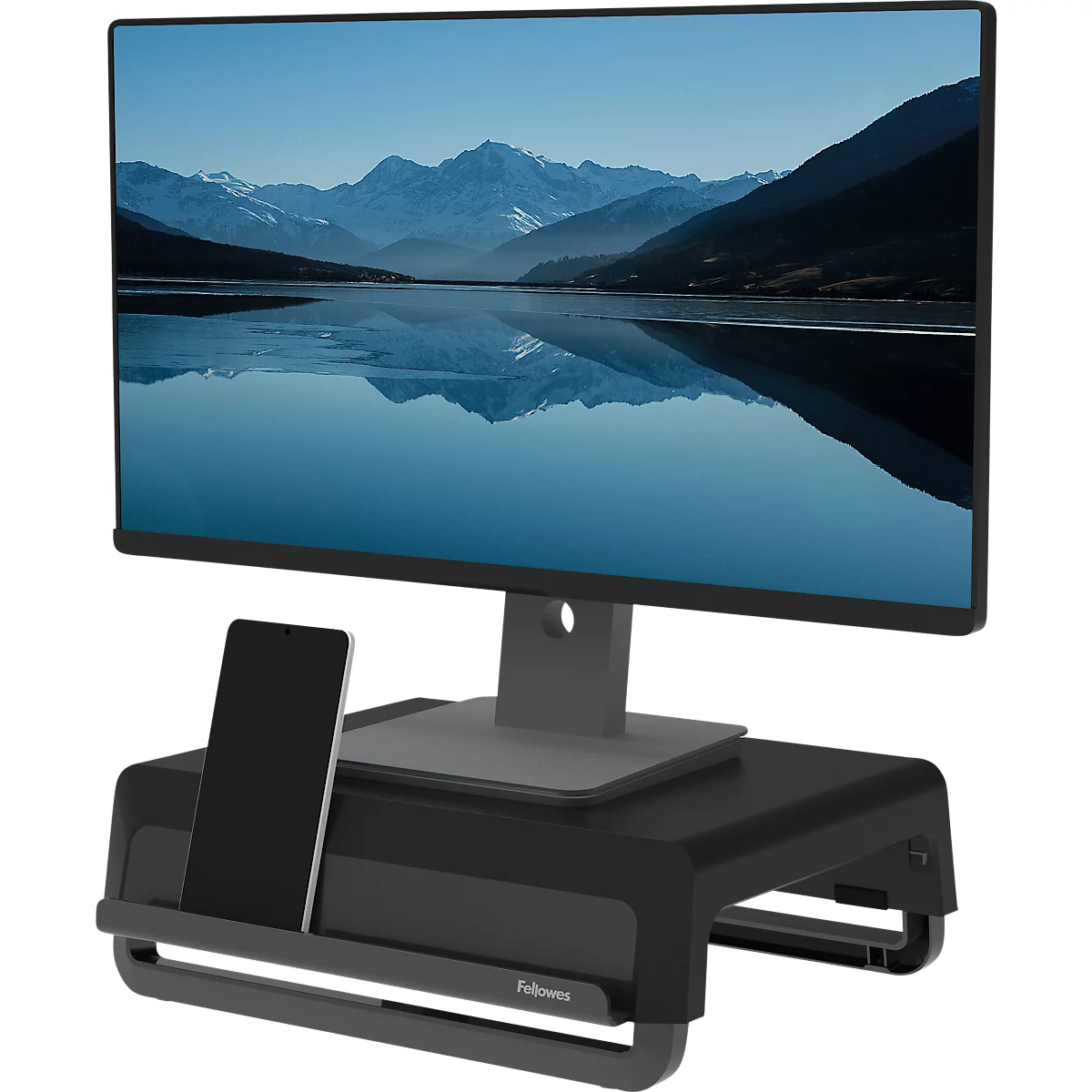 Fellowes Breyta™ Support d'écran, réglable en hauteur sur 3 niveaux, L 354 x P 304 x H 82-151 mm, 100% plastique recyclé, noir