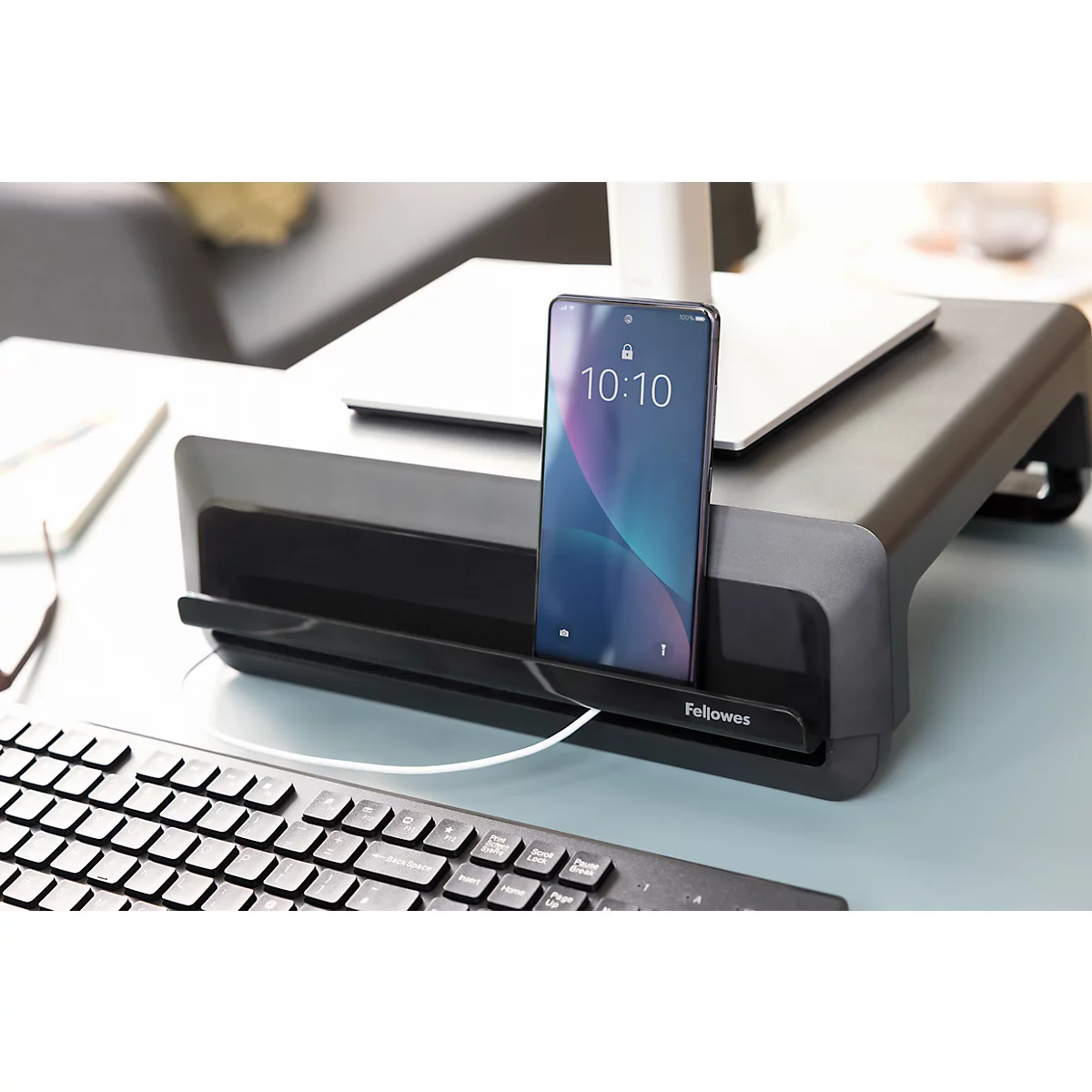 Fellowes Breyta™ Support d'écran, réglable en hauteur sur 3 niveaux, L 354 x P 304 x H 82-151 mm, 100% plastique recyclé, noir