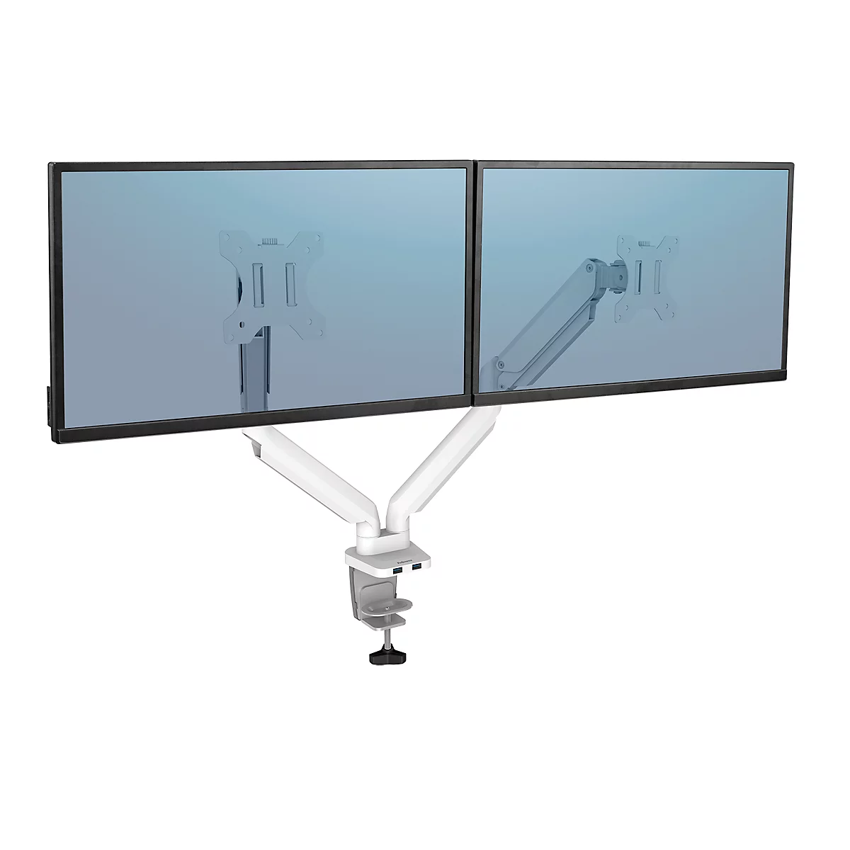 Fellowes Dual Monitor Arm Platinum - voor 2 schermen tot 32″ &amp; tot 8 kg - 2 USB-poorten - kabelbeheer - wit
