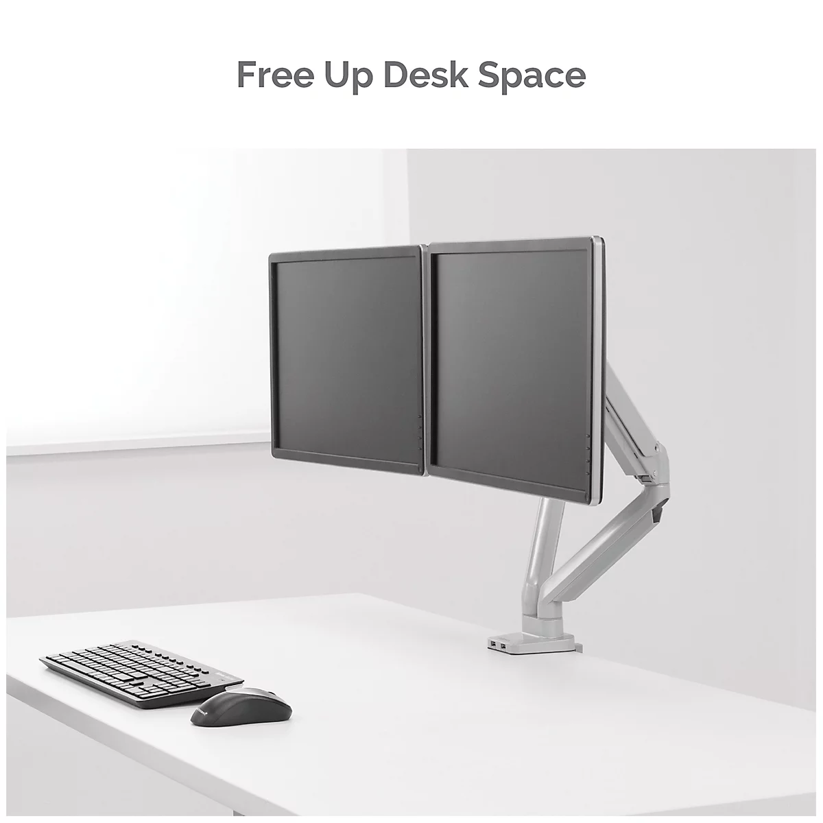 Fellowes Dual Monitor Arm Platinum - voor 2 schermen tot 32″ &amp; tot 8 kg - 2 USB-poorten - kabelbeheer - zilver