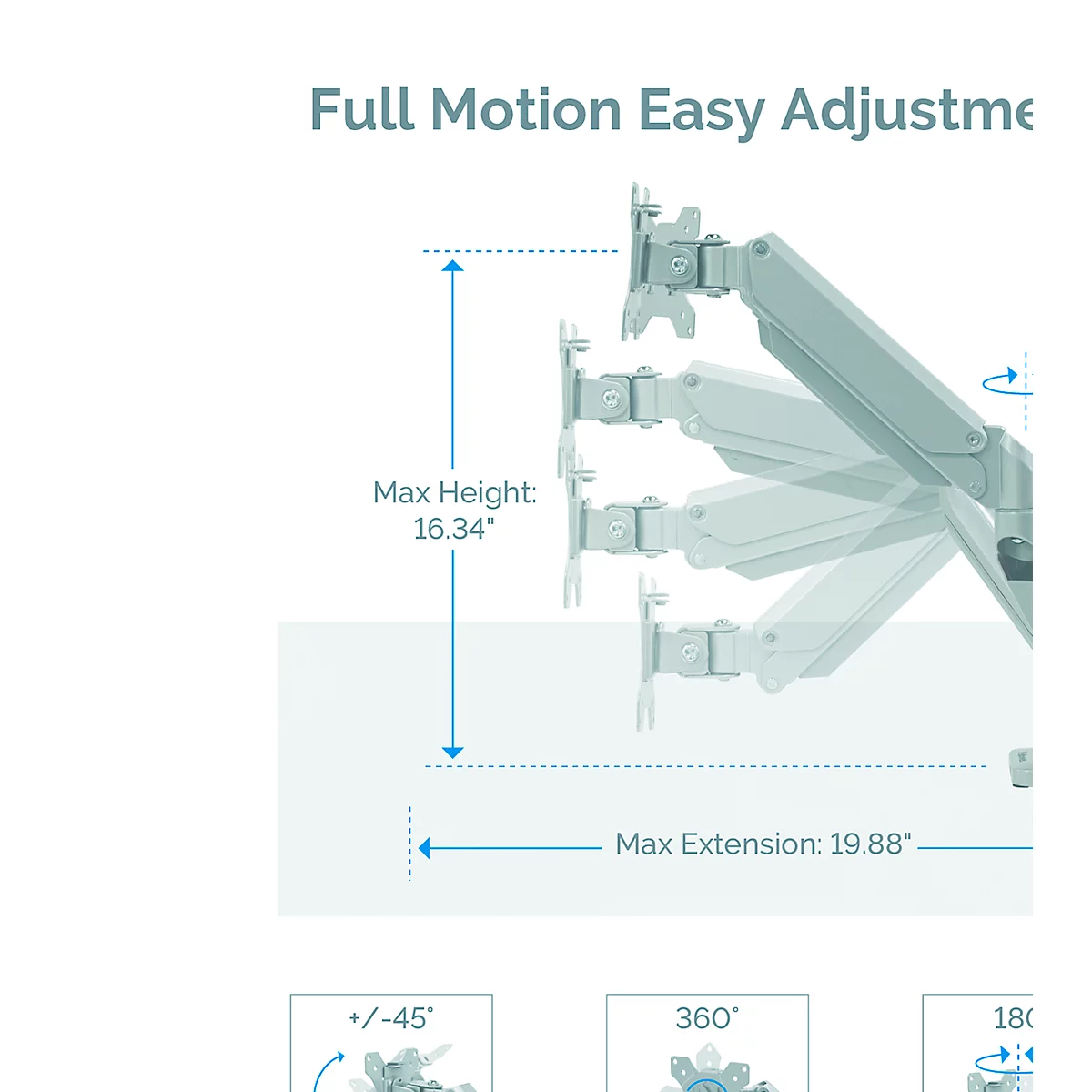 Fellowes Dual Monitor Arm Platinum - voor 2 schermen tot 32″ &amp; tot 8 kg - 2 USB-poorten - kabelbeheer - zilver