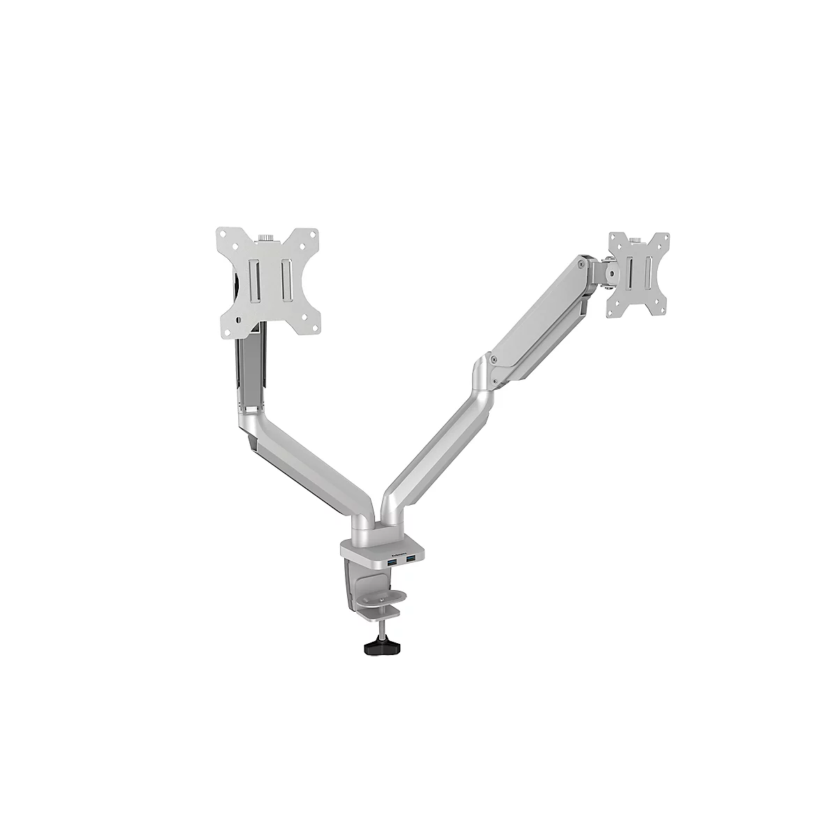 Fellowes Dual Monitor Arm Platinum, voor 2 schermen tot 32″ & tot 8 kg, draai- & kantelbaar, 360° draaibaar, 2 USB-poorten, kabelbeheer, zilver