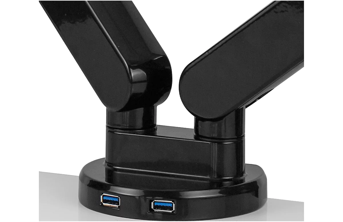 Fellowes Dual Monitorarm Platinum, für 2 Displays bis 32″ & bis 8 kg, schwenk- & neigbar, um 360° drehbar, 2 USB-Ports, Kabelmanagement, schwarz