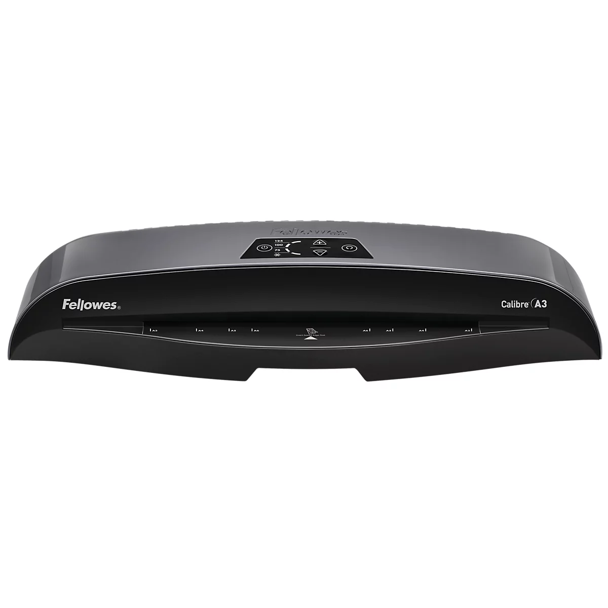 Black Fellowes Calibre A3 laminator with control buttons and display.