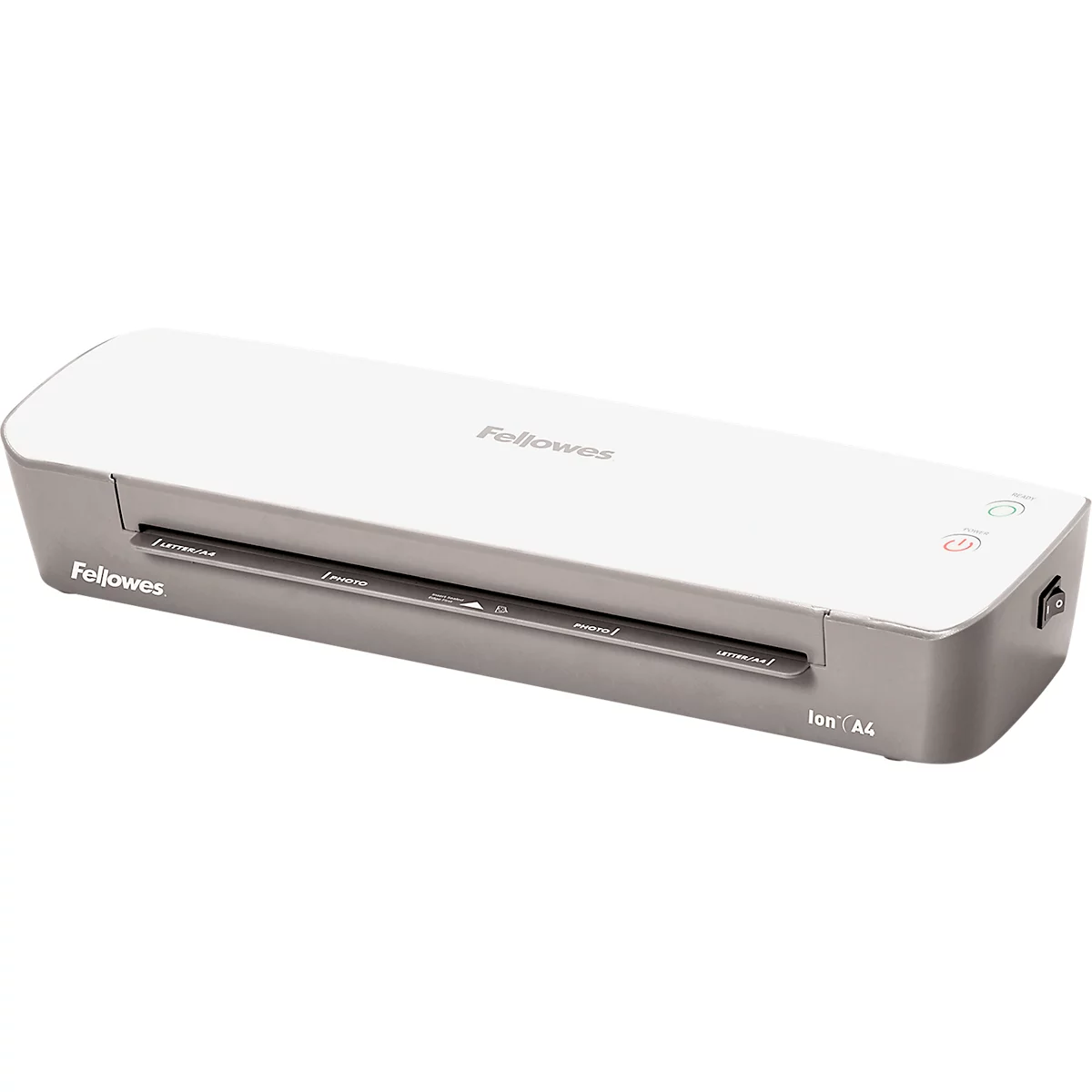 Fellowes® lamineerapparaat ION A4, voor foliedikte 80-125 μ, 300 mm/min, met starterkit voor 10 x A4 lamineren, zilver-wit