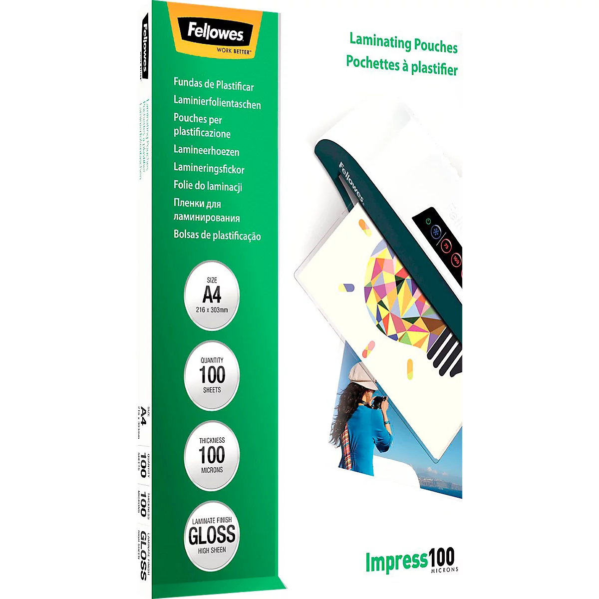 FELLOWES lamineerfolie, A4, 100 µm, 100 stuks