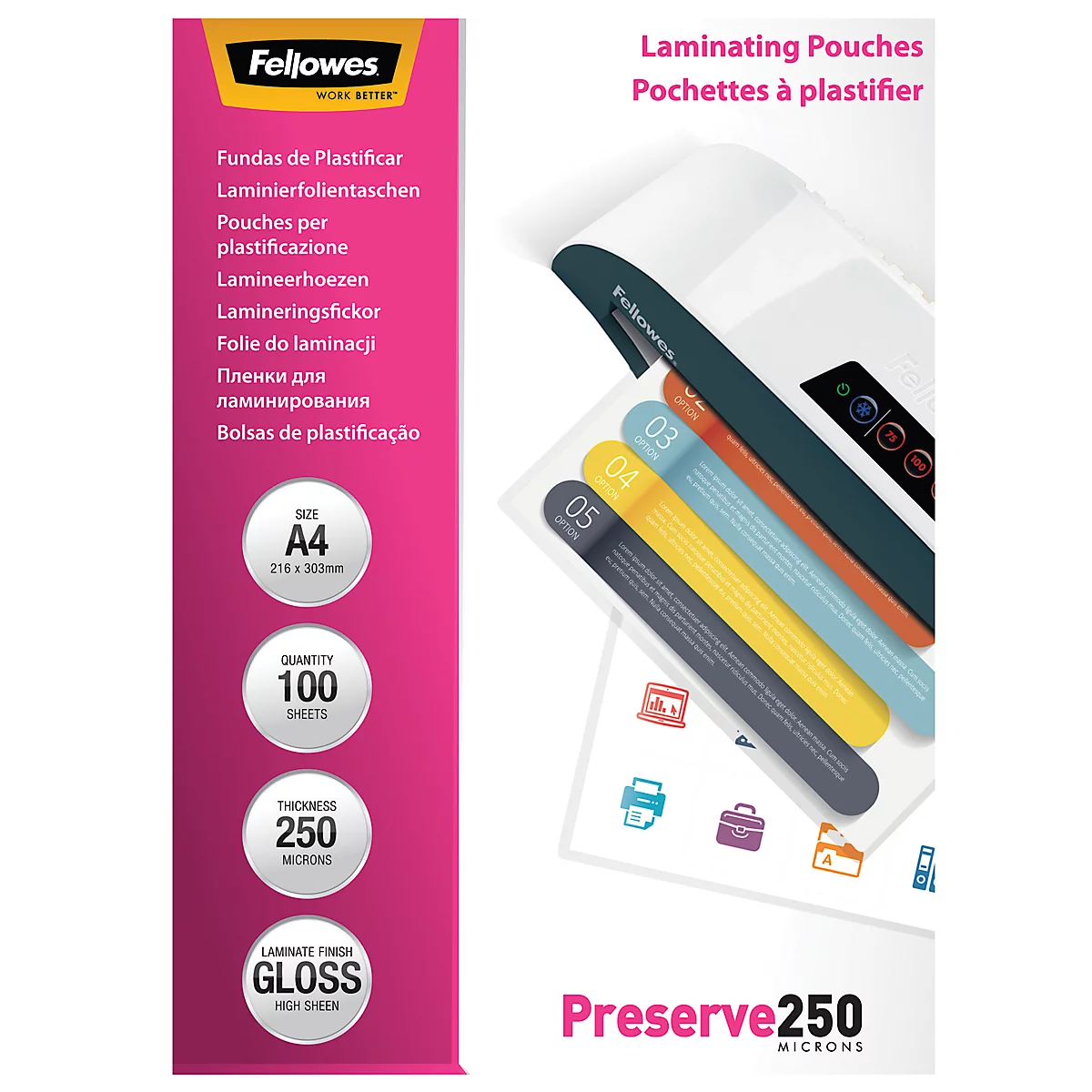 FELLOWES lamineerfolie, A4, 250 μm, 100 stuks