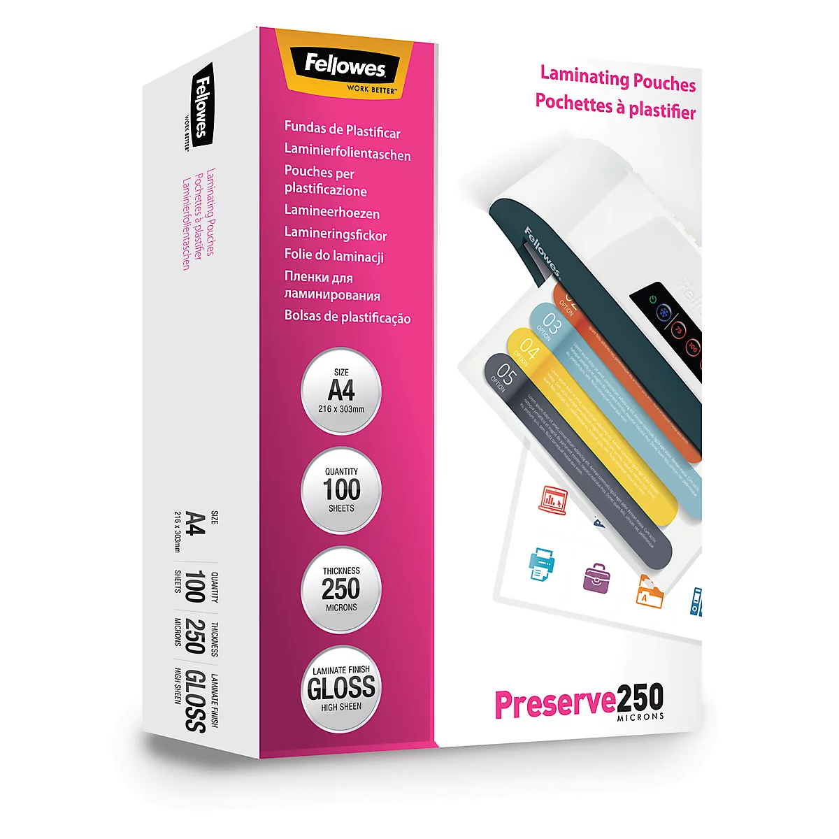 FELLOWES lamineerfolie, A4, 250 μm, 100 stuks