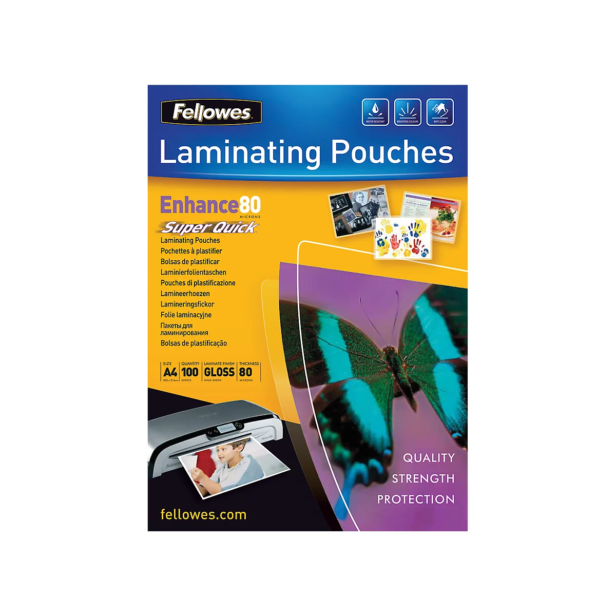 FELLOWES lamineerfolie, Quick-folie, A4, 80 µm, 100 stuks