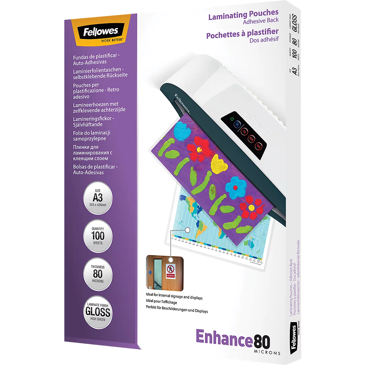 FELLOWES lamineerfolie, zelfklevend, A3, 80 micron, pak van 100 stuks