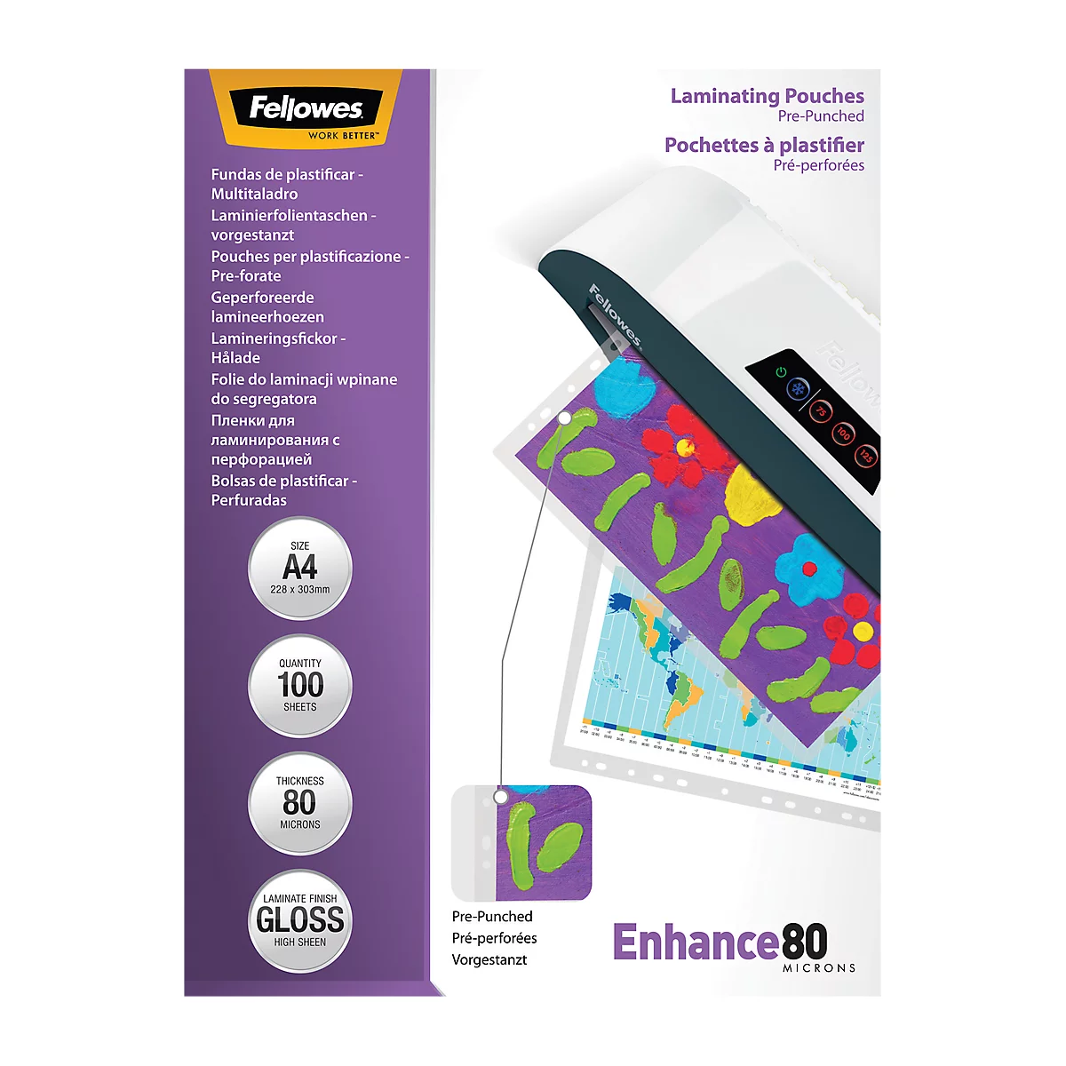FELLOWES Laminierfolien, vorgestanzt, DIN A4, 80 mic., 100 Stück