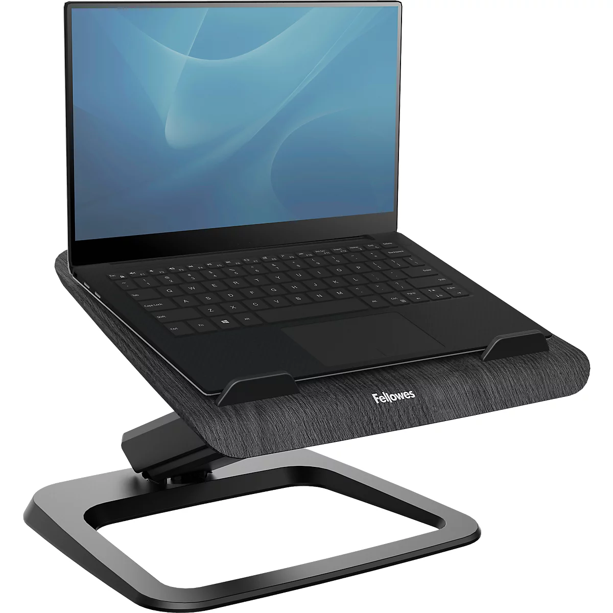Fellowes Laptopstandaard Hana™, tot 17 inch en 4,5 kg, in hoek en hoogte verstelbaar, 90° draaibaar, USB-poorten, zwart