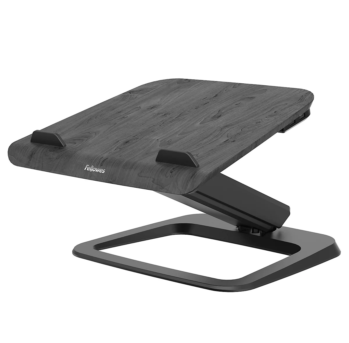 Fellowes Laptopstandaard Hana™, tot 17 inch en 4,5 kg, in hoek en hoogte verstelbaar, 90° draaibaar, USB-poorten, zwart