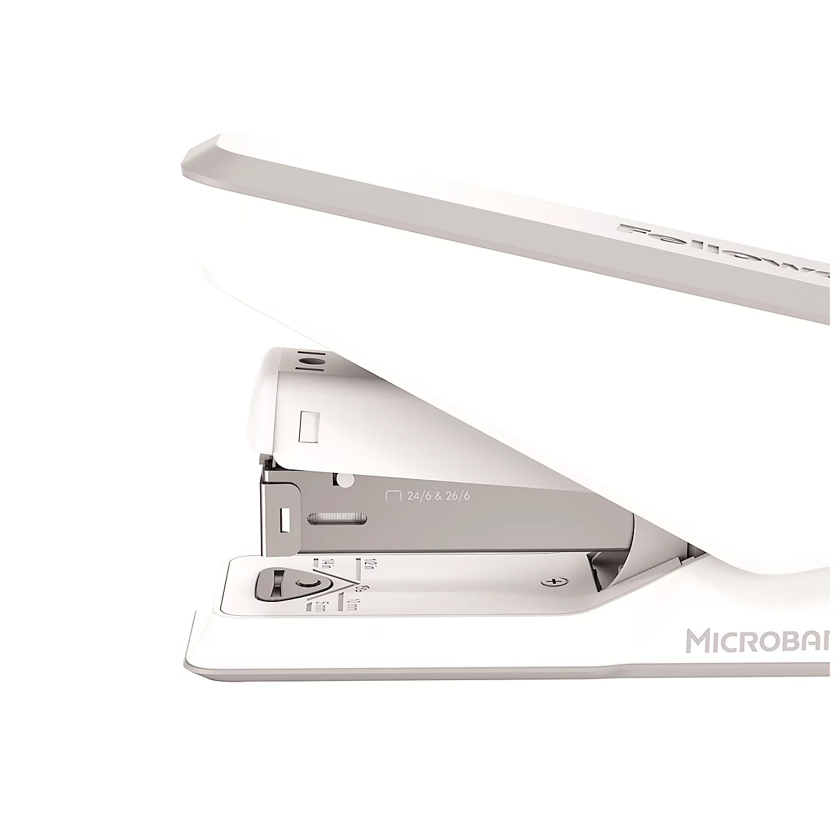 Fellowes LX840™ nietmachine, halve strip, tot 25 vel, 24/6 of 26/6 nietjes, Microban® antibacteriële technologie, wit
