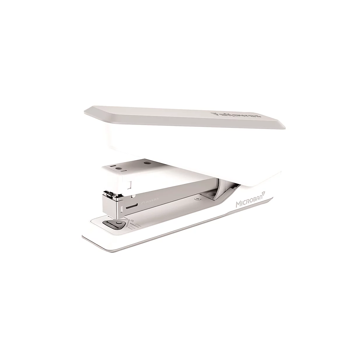 Fellowes LX850™ nietmachine, stevige strips, tot 25 vel, 24/6 of 26/6 nietjes, Microban® antibacteriële technologie, wit