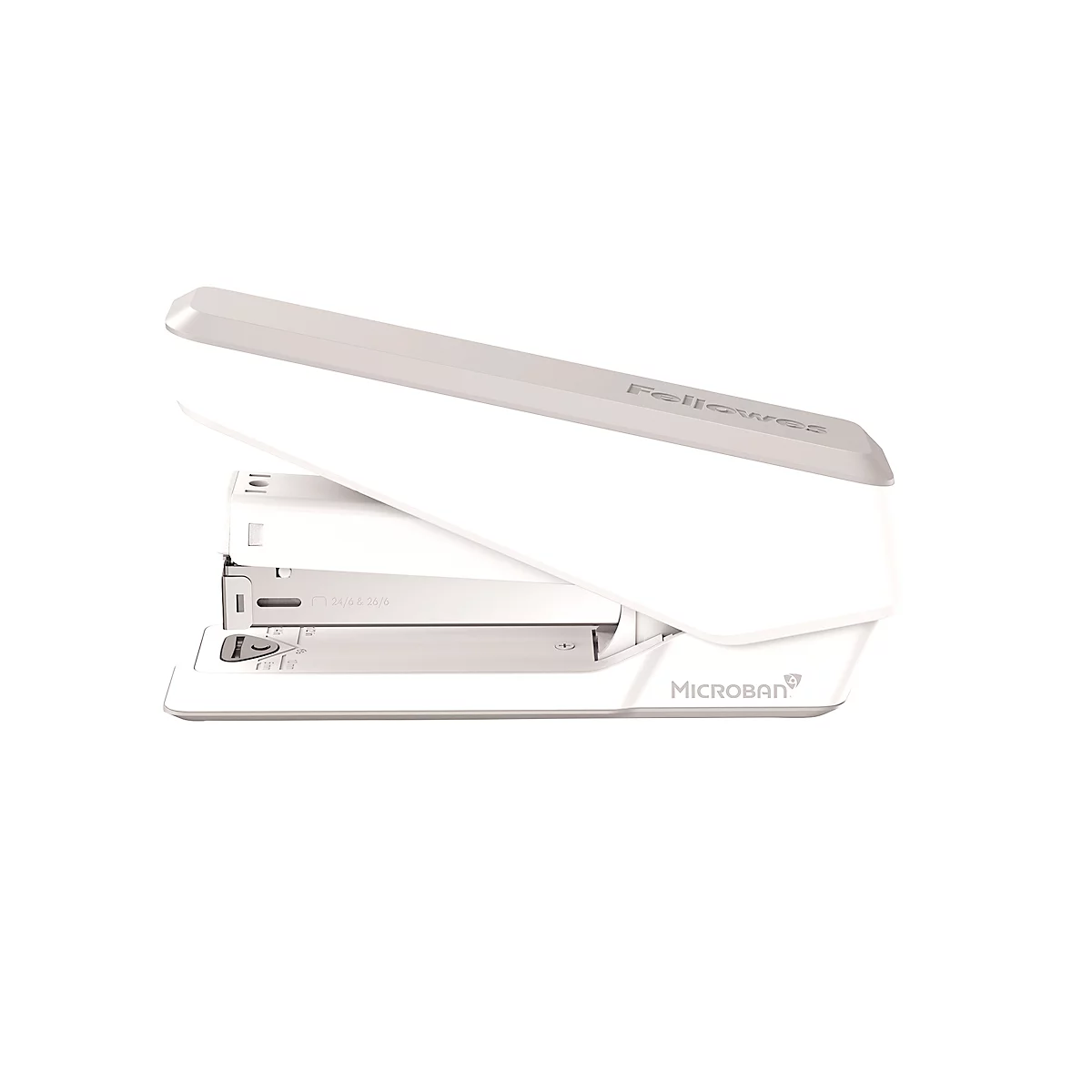 Fellowes LX850™ nietmachine, stevige strips, tot 25 vel, 24/6 of 26/6 nietjes, Microban® antibacteriële technologie, wit