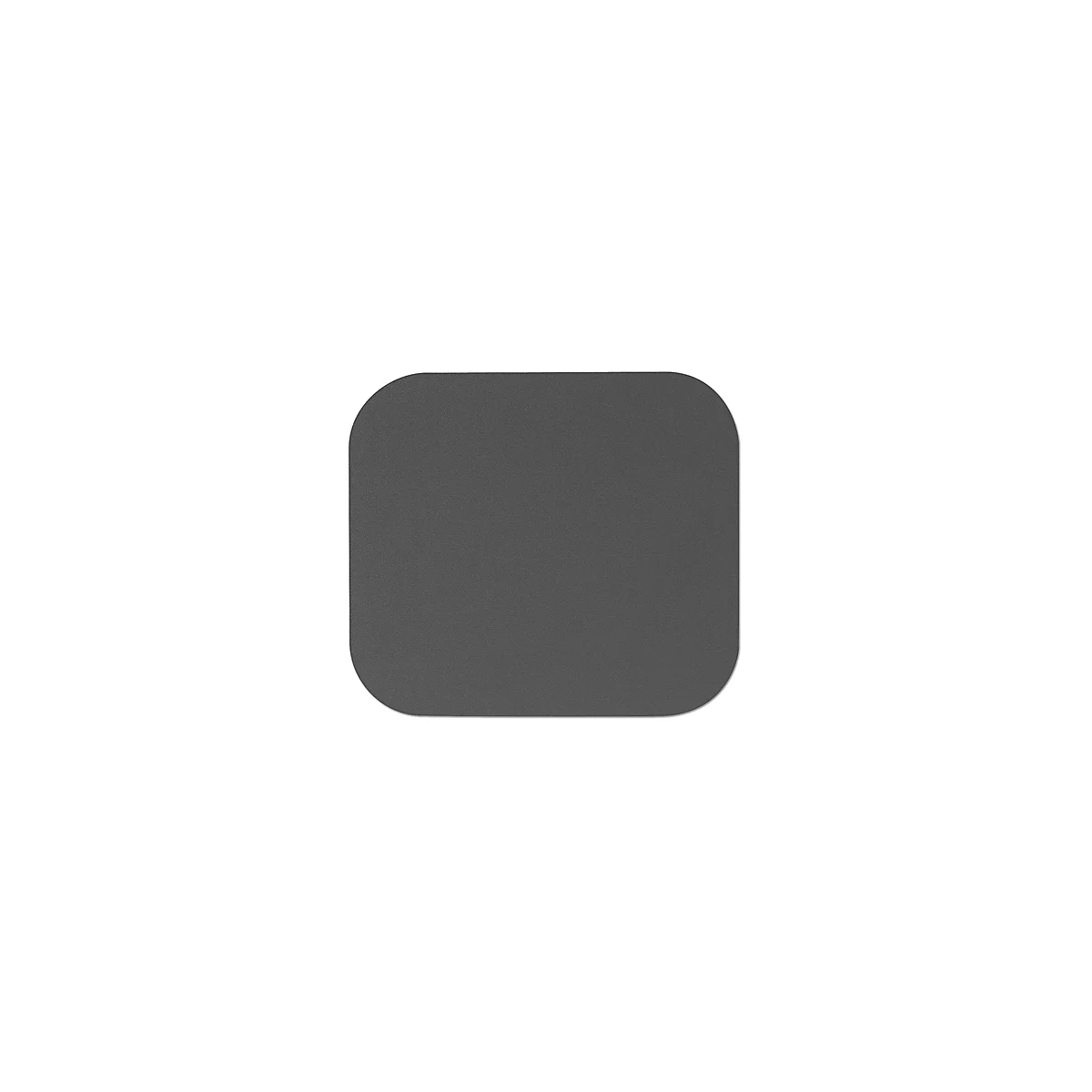 Dunkelgraues rechteckiges Mousepad mit abgerundeten Ecken. Der Hintergrund ist weiß.