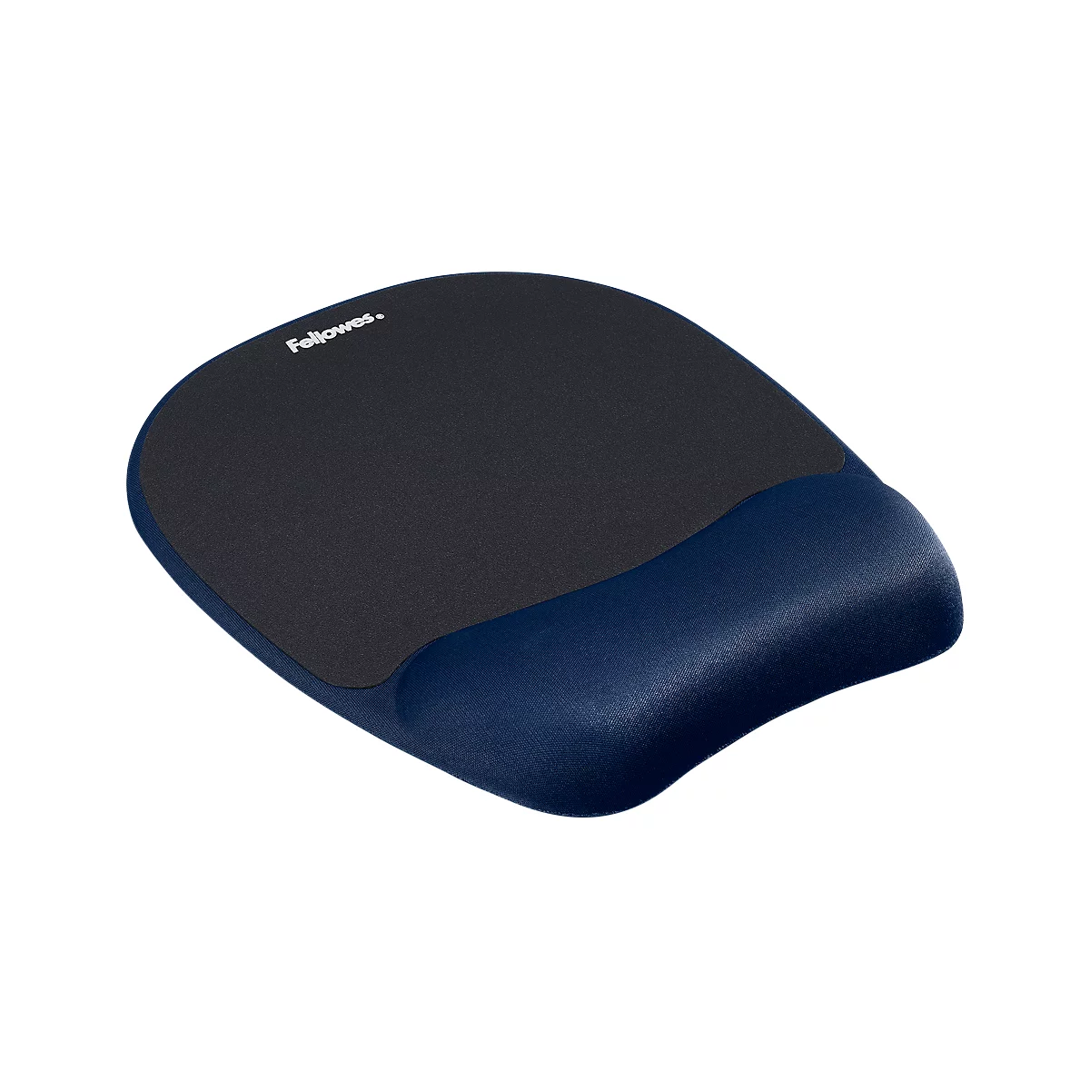 Blue-black mouse pad with wrist rest. The wrist rest is blue, the rest is black.