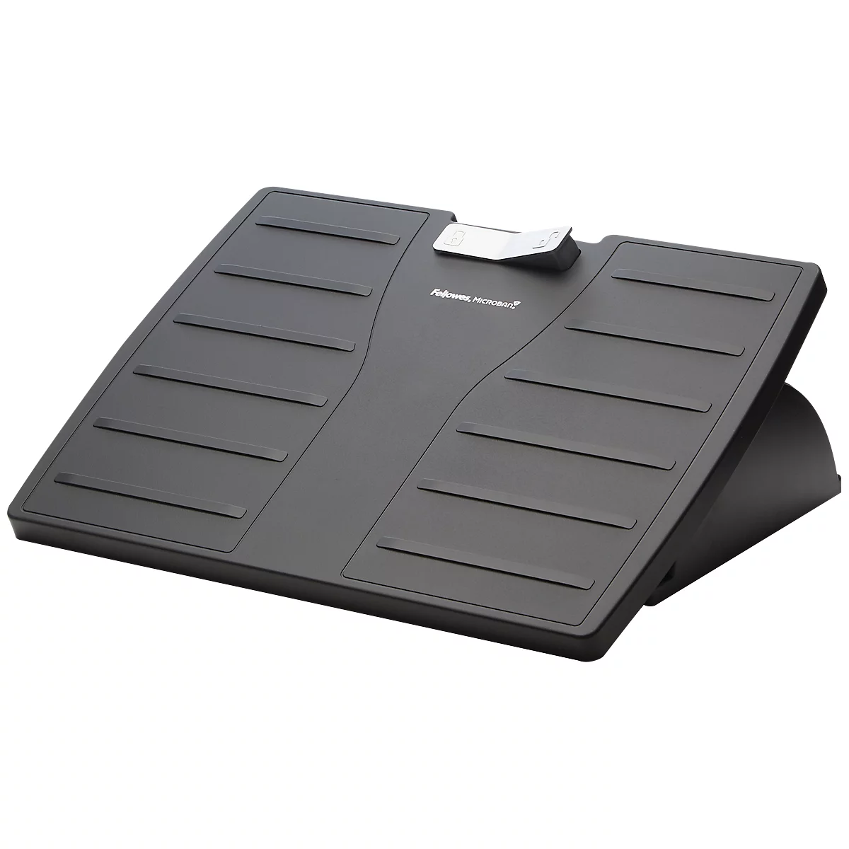 Black foot rest, slightly angled, with raised stripes. A digital display is placed at the top center.