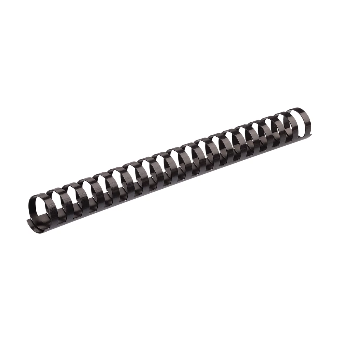 Black, spiral-shaped ring binding, isolated on a white background.