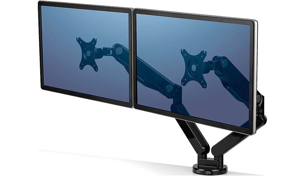 Fellowes Platinum dubbele monitorarm, voor 2 x 27 inch monitoren, 360° draaibaar