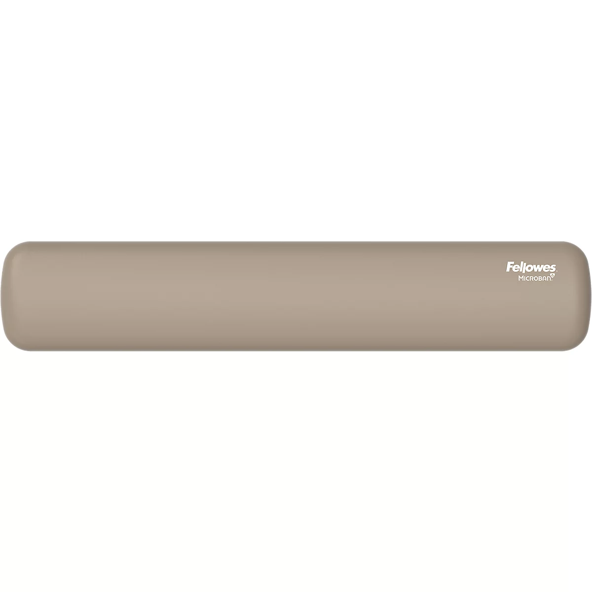 Repose-poignet beige avec coins arrondis et logo "Fellowes".