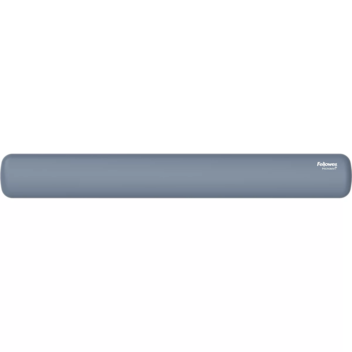 Repose-poignet ergonomique gris et allongé pour clavier. Logo Fellowes.