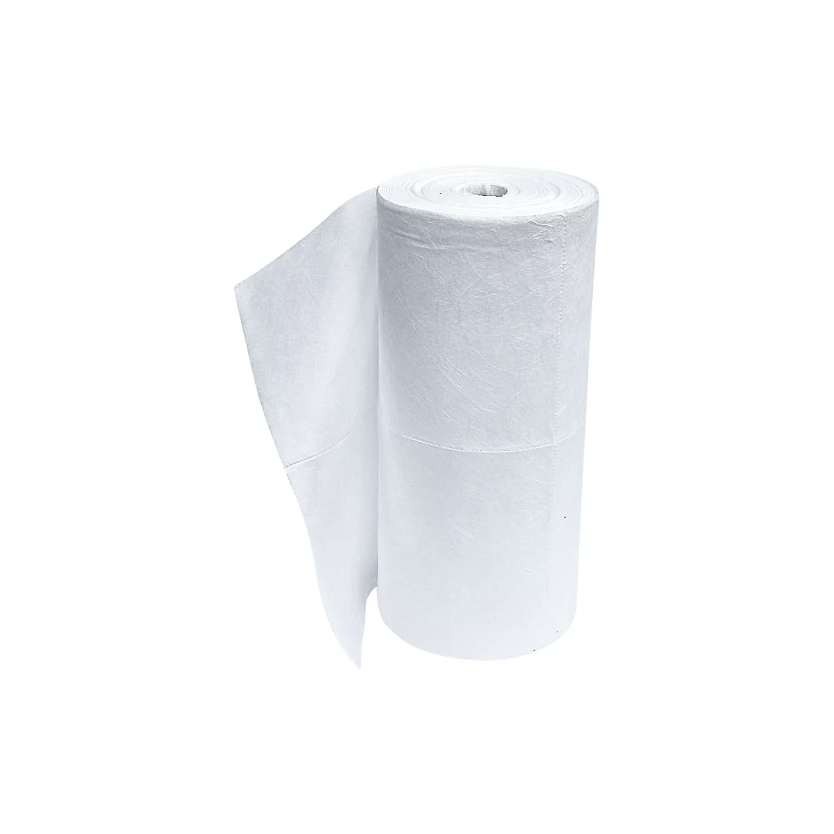 A roll of white, soft, fibrous material. The end of the material is unrolled.