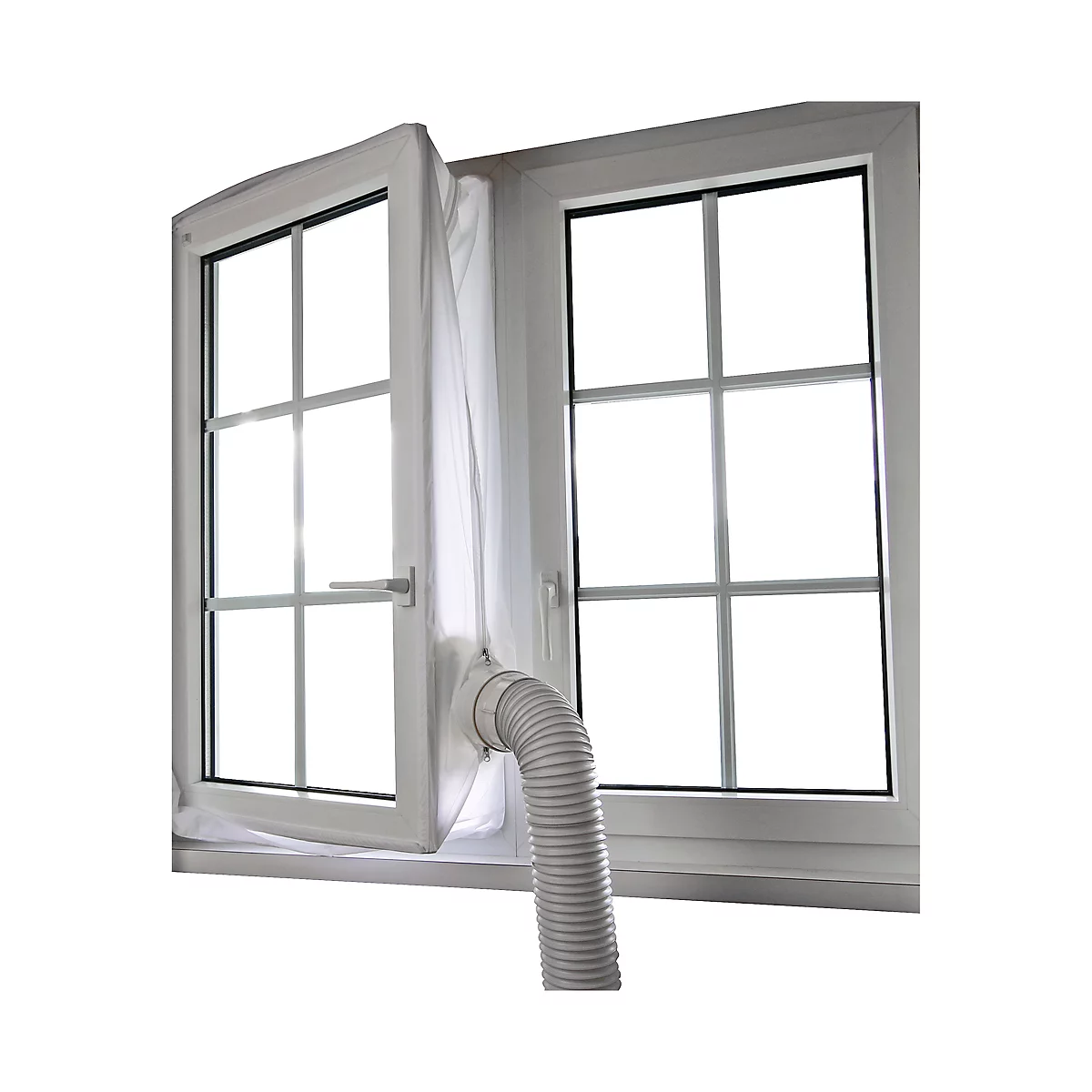 Fensterkit-Abluftzubehör, für Fenster bis 4 m, wasserabweisend, bis 40° waschbar, inkl. Klettband, Polyester, weiß
