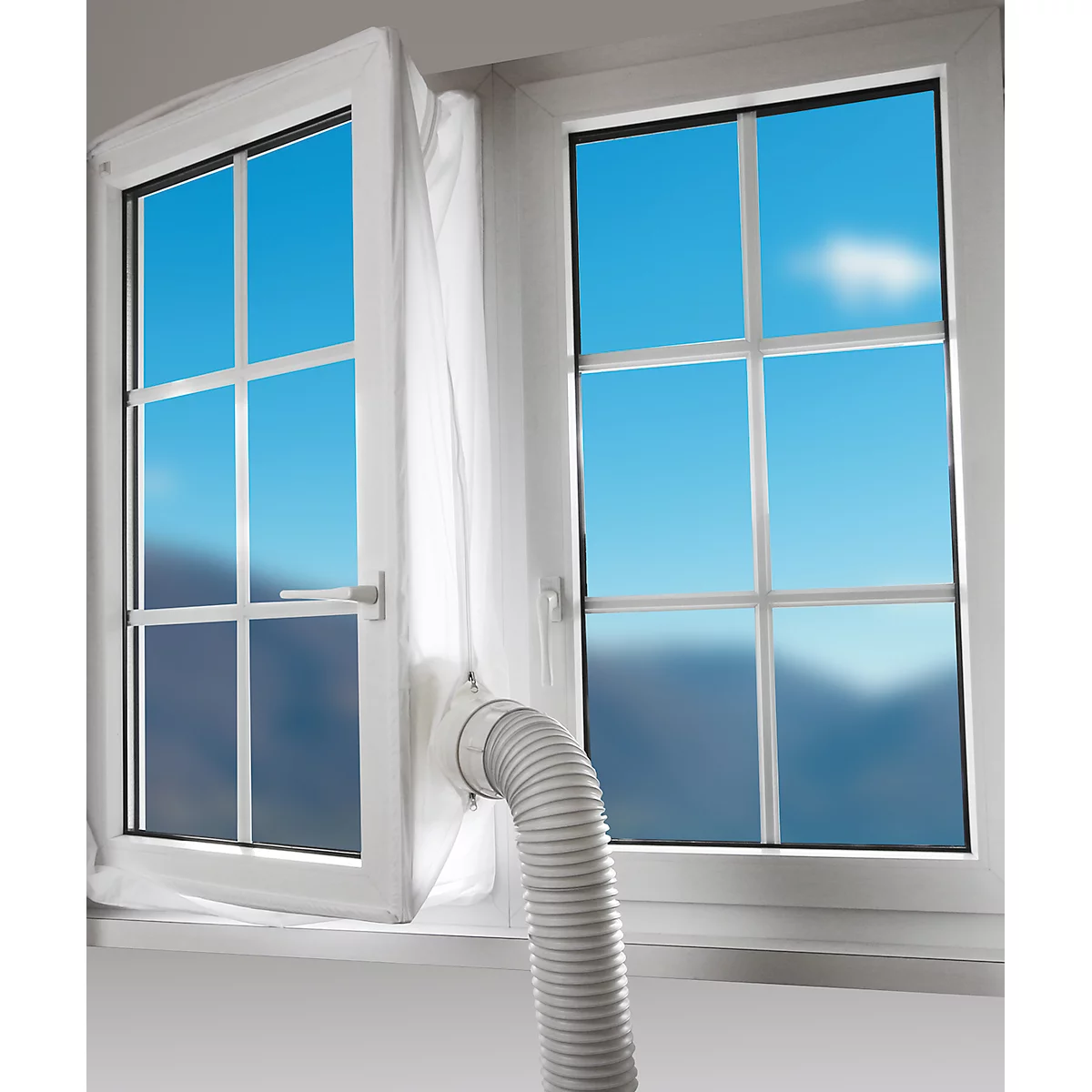 Fensterkit-Abluftzubehör, für Fenster bis 4 m, wasserabweisend, bis 40° waschbar, inkl. Klettband, Polyester, weiß