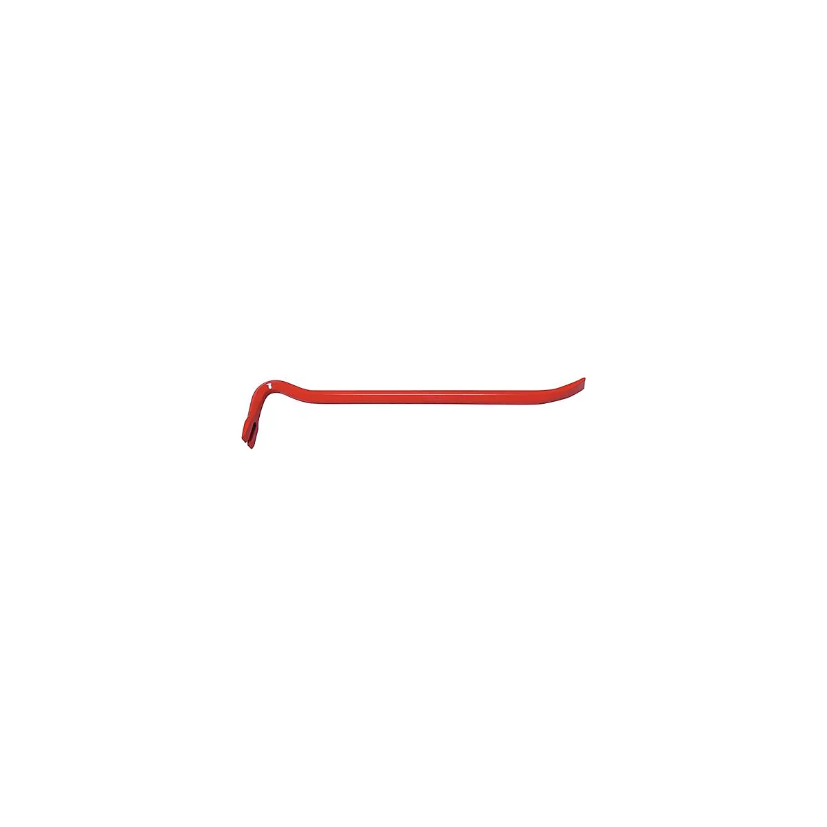 Un pied-de-biche rouge sur fond blanc. L'outil est courbé et a une pointe.