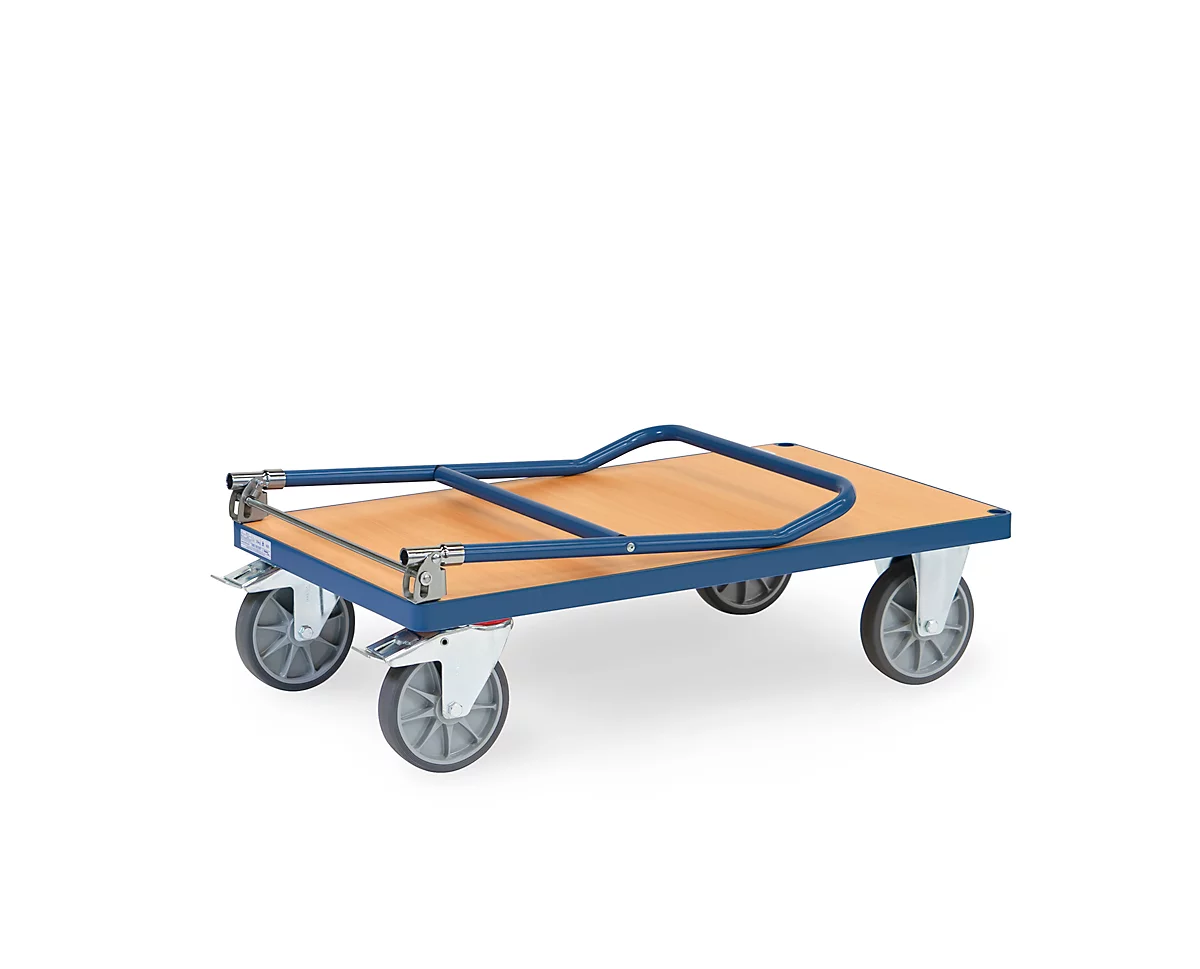 fetra® Carro plegable, superficie de carga de material de madera, 2 ruedas giratorias y fijas cada una, 1000 x 600 mm
