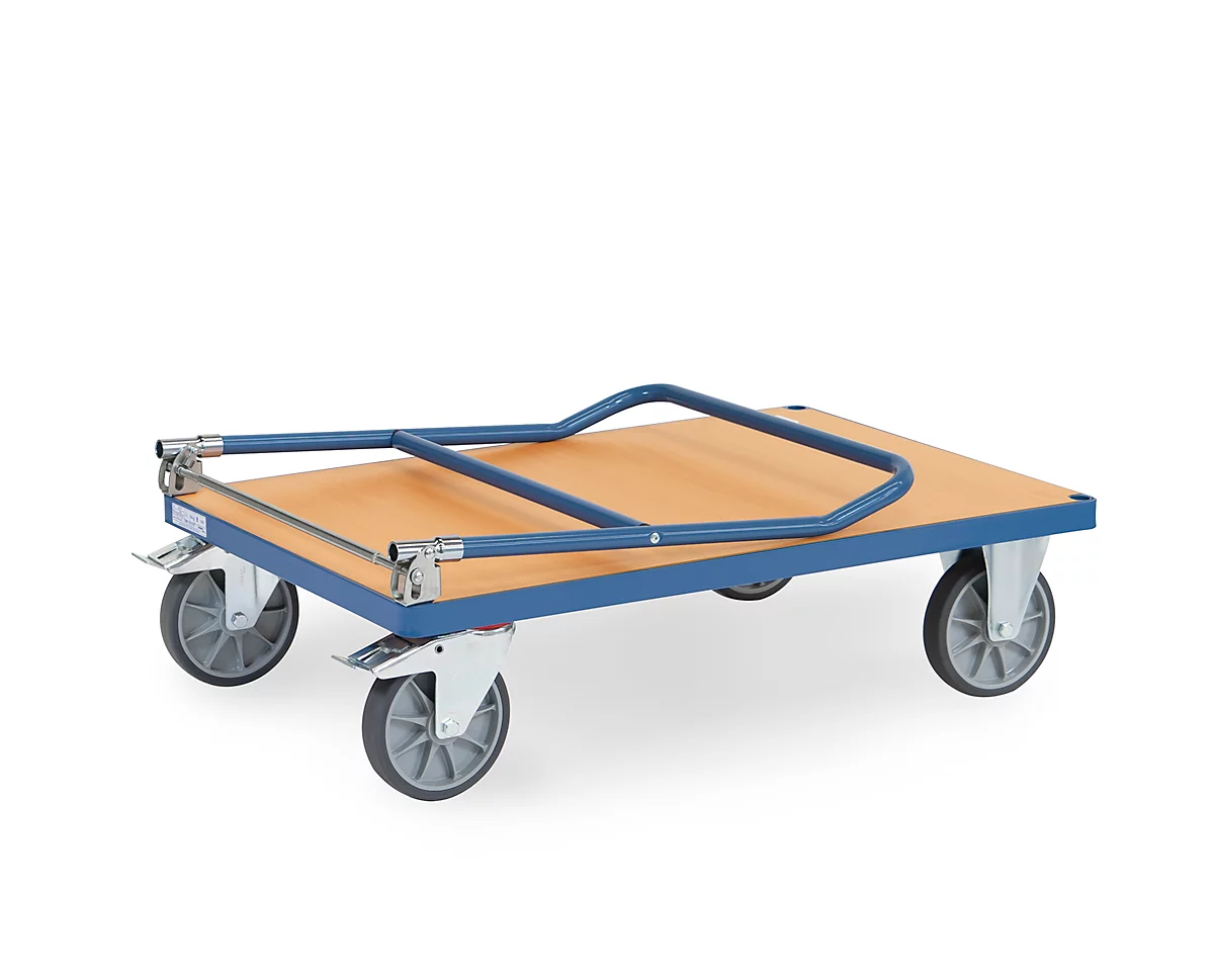 fetra® Carro plegable, superficie de carga de material de madera, 2 ruedas giratorias y fijas cada una, 1000 x 700 mm
