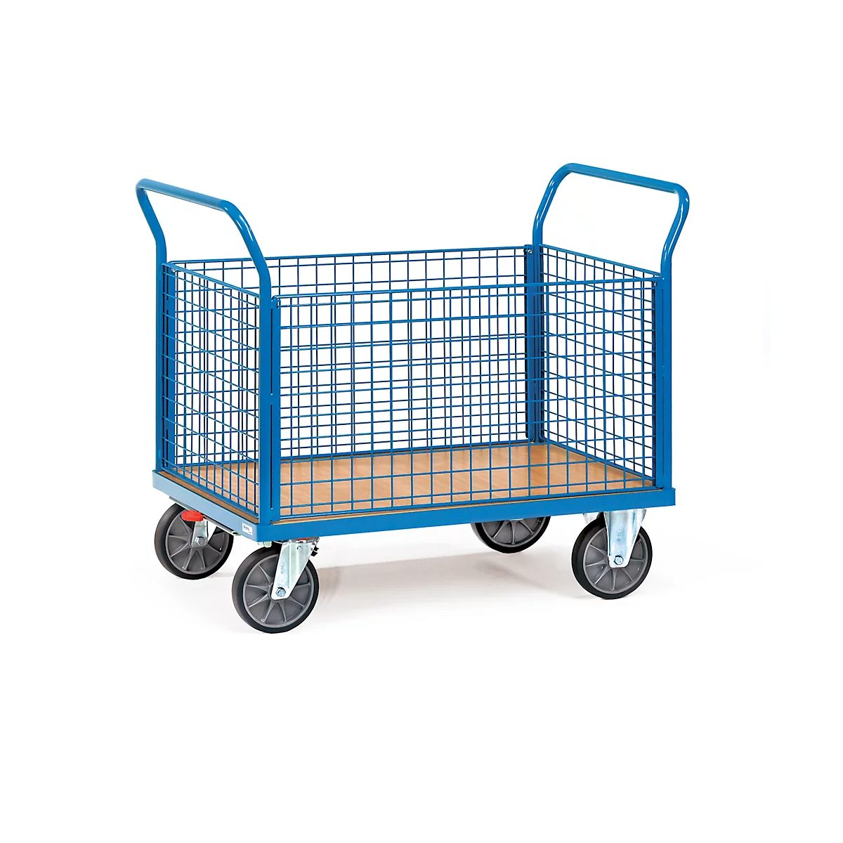 fetra Mesh Four-Wall Trolley, avec Total Stop, acier, bleu, L 1380 x L 809 x H 990 mm, jusqu'à 600 kg