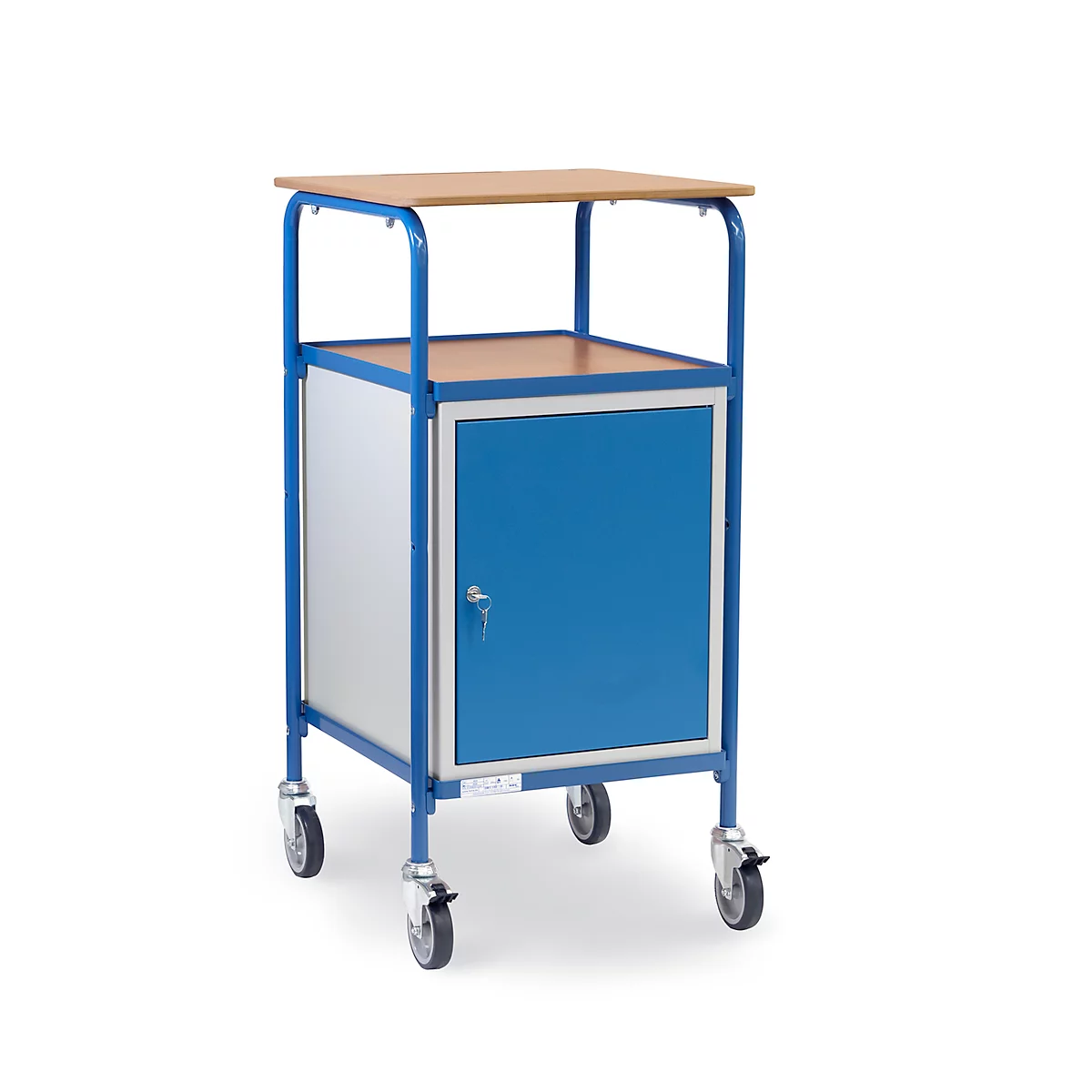 fetra® Rollpult mit Schrank, 4 Lenkrollen, Flügeltür, 3 Böden, Schreibfläche 605 x 591 mm