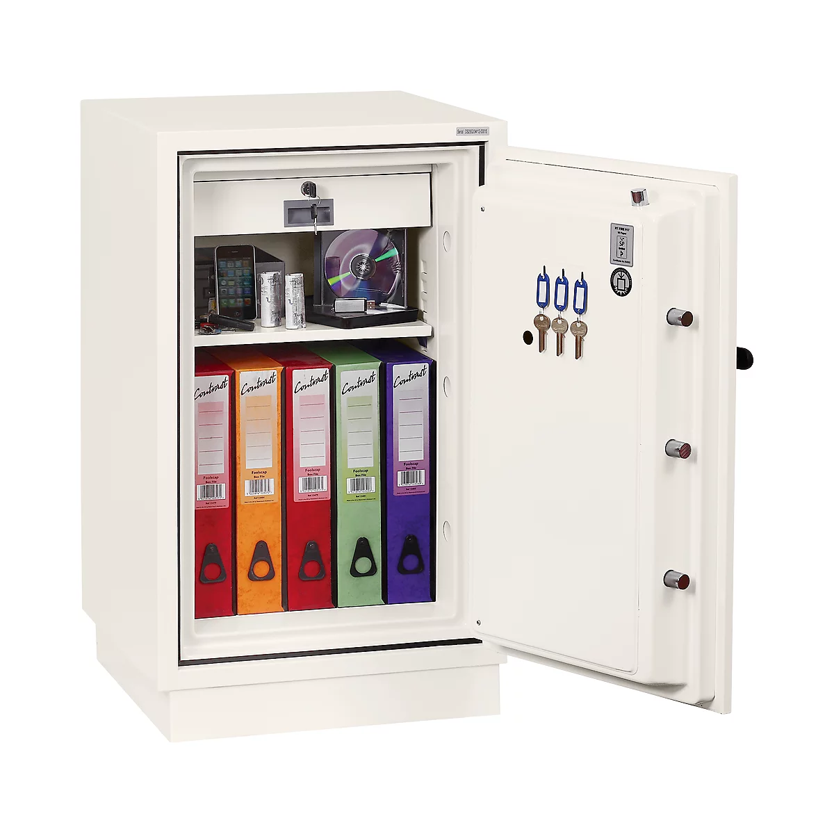 Feuerschutzschrank FS 0442, Elektronikschloss, B 520 x T 520 x H 820 mm, Stahl, signalweiß RAL 9003