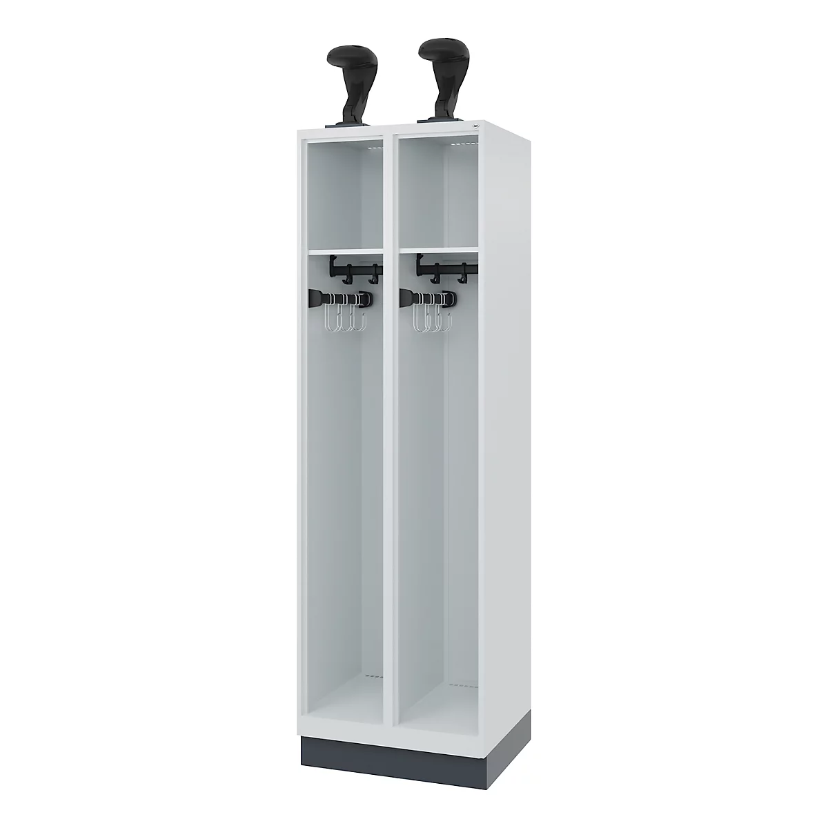 Feuerwehrspind C+P Evolo EXPERT, 2 Abteile, mit Sockel, B 600 x T 500 x H 1950 mm, RAL 7035 Lichtgrau/RAL 7016 Anthrazitgrau