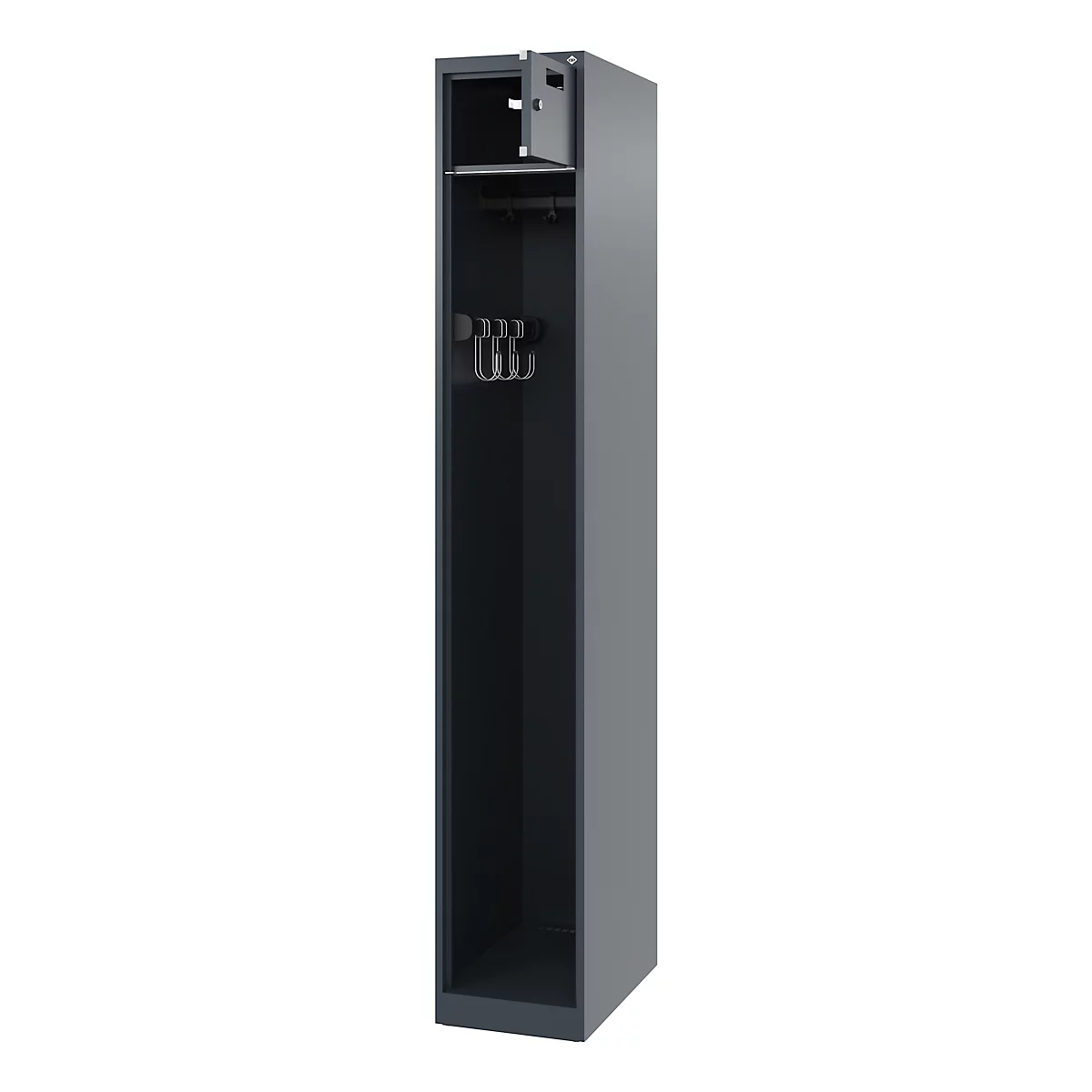 Feuerwehrspind C+P Evolo PRAKTUS, 1 Abteil, mit Sockel, Bodengleiter, B 300 x T 500 x H 1850 mm, RAL 7016 Anthrazitgrau