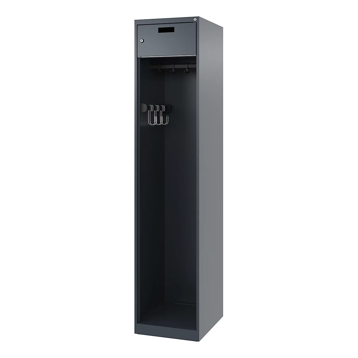 Feuerwehrspind C+P Evolo PRAKTUS, 1 Abteil, mit Sockel, Bodengleiter, B 400 x T 500 x H 1850 mm, RAL 7016 Anthrazitgrau