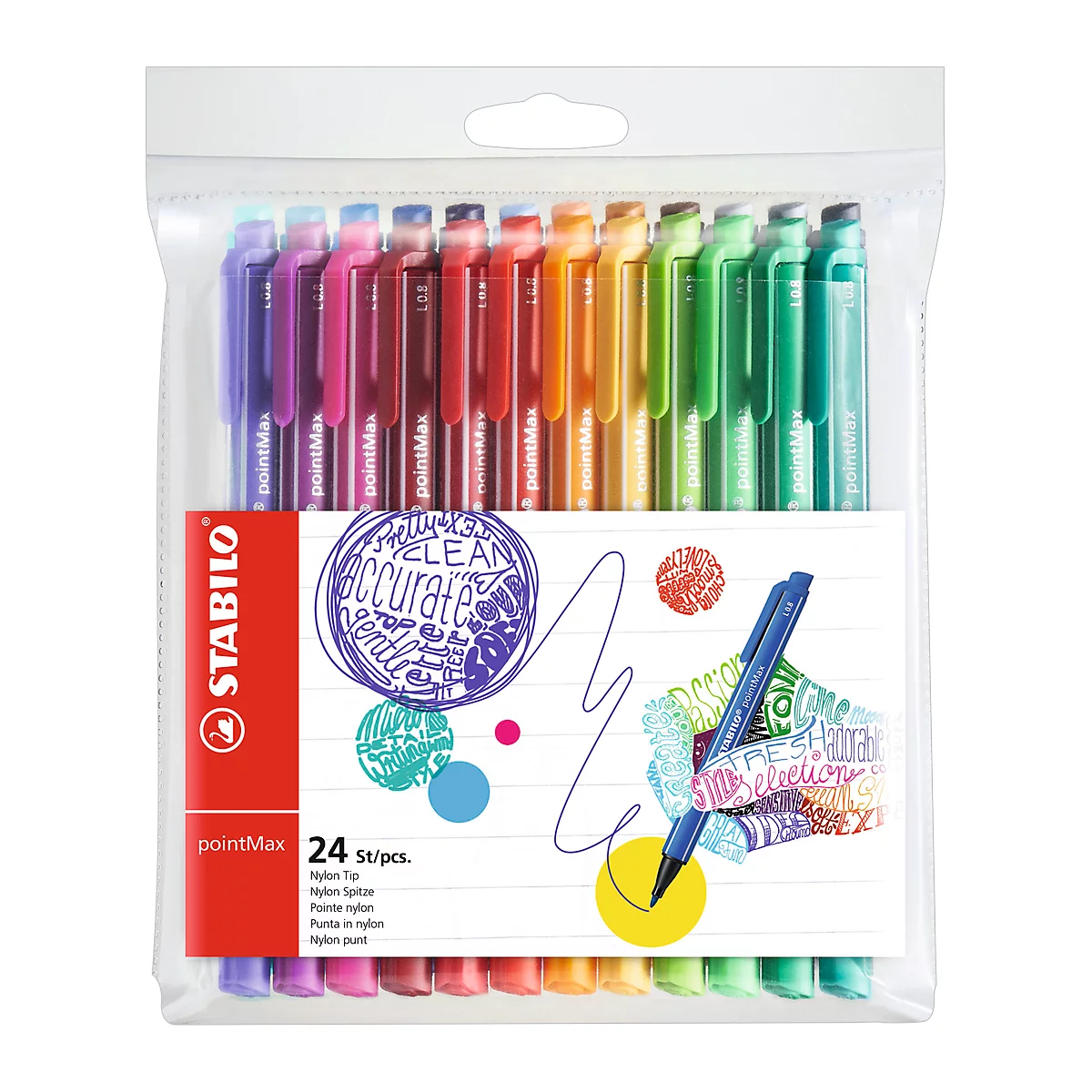 Feutres pointMax Stabilo, 24 coloris, épaisseur de trait 0,8 mm, dans un étui