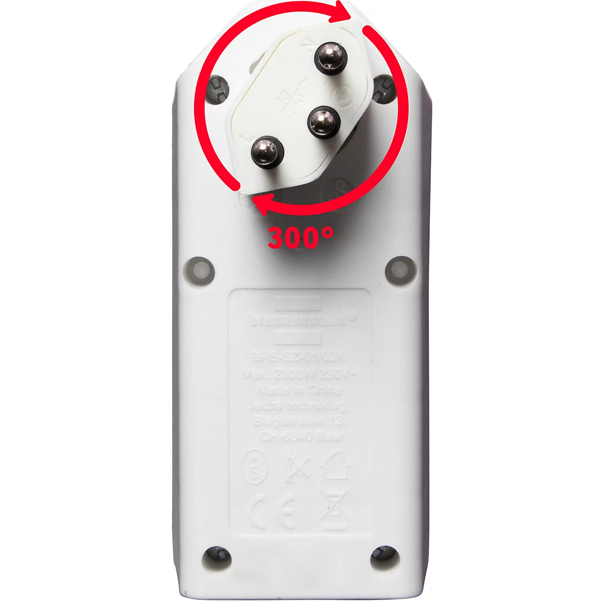 Fiche de dérivation brennenstuhl® cleverLINE, 2x, pivotant sur 300°, avec interrupteur éclairé, sans accroche, IP20, plastique, blanc