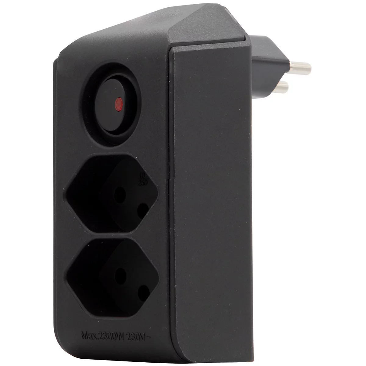 Fiche de dérivation brennenstuhl® cleverLINE, 2x, pivotant sur 300°, avec interrupteur éclairé, sans accroche, IP20, plastique, noir