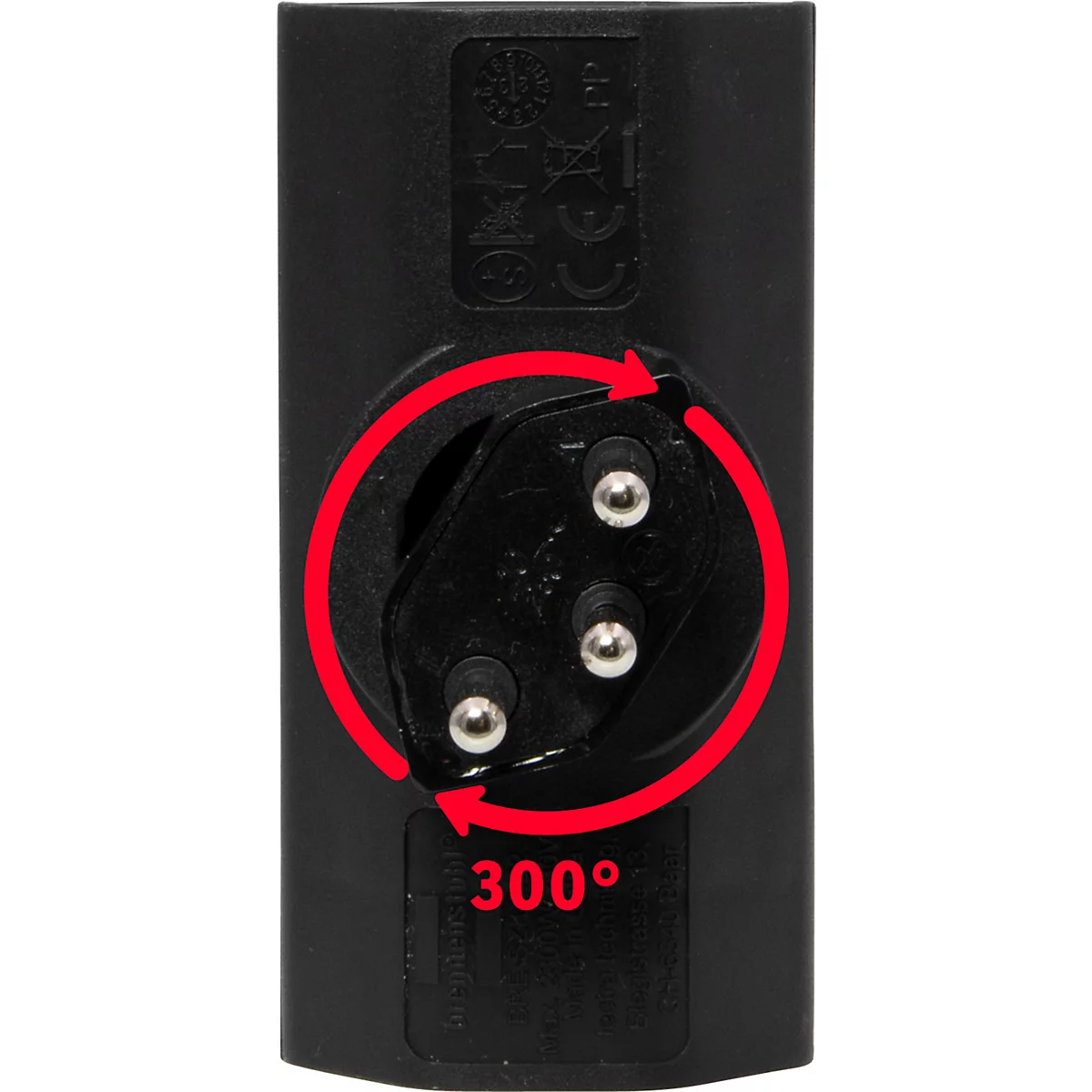 Fiche de dérivation brennenstuhl® cleverLINE, extra-plate, 2x, pivotante sur 300°, sans accroche, IP20, plastique, noir