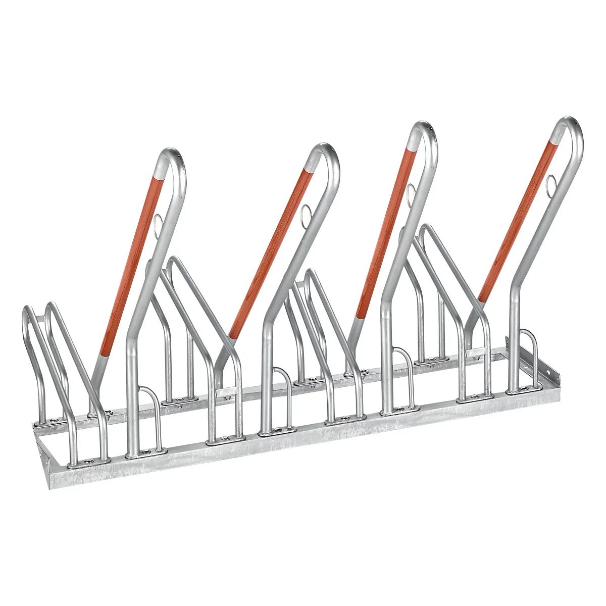 Fietsenrek, 1-zijdig, voor banden tot B 55 mm, B 1400 x D 385 x H 815 mm, staal gegalvaniseerd, 4 parkeerplekken