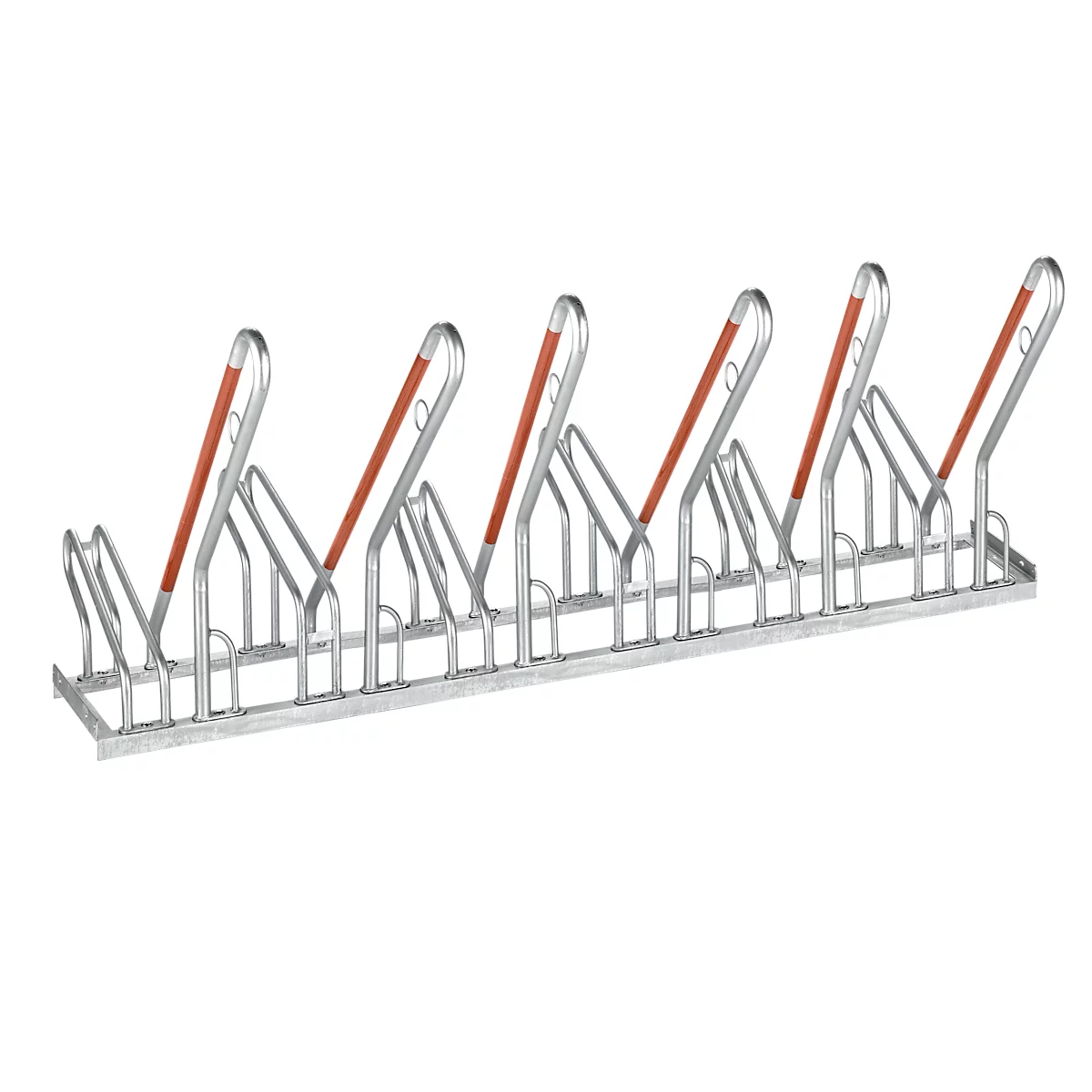 Fietsenrek, 1-zijdig, voor banden tot B 55 mm, B 2100 x D 385 x H 815 mm, staal gegalvaniseerd, 6 parkeerplekken