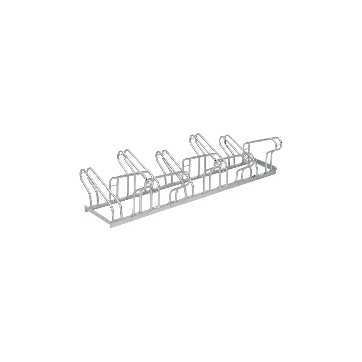 Fietsenrek, 2-zijdig, voor banden tot B 55 mm, B 1750 x D 3200 x H 500 mm, thermisch verzinkt staal, 10 parkeerplaatsen, gemonteerd