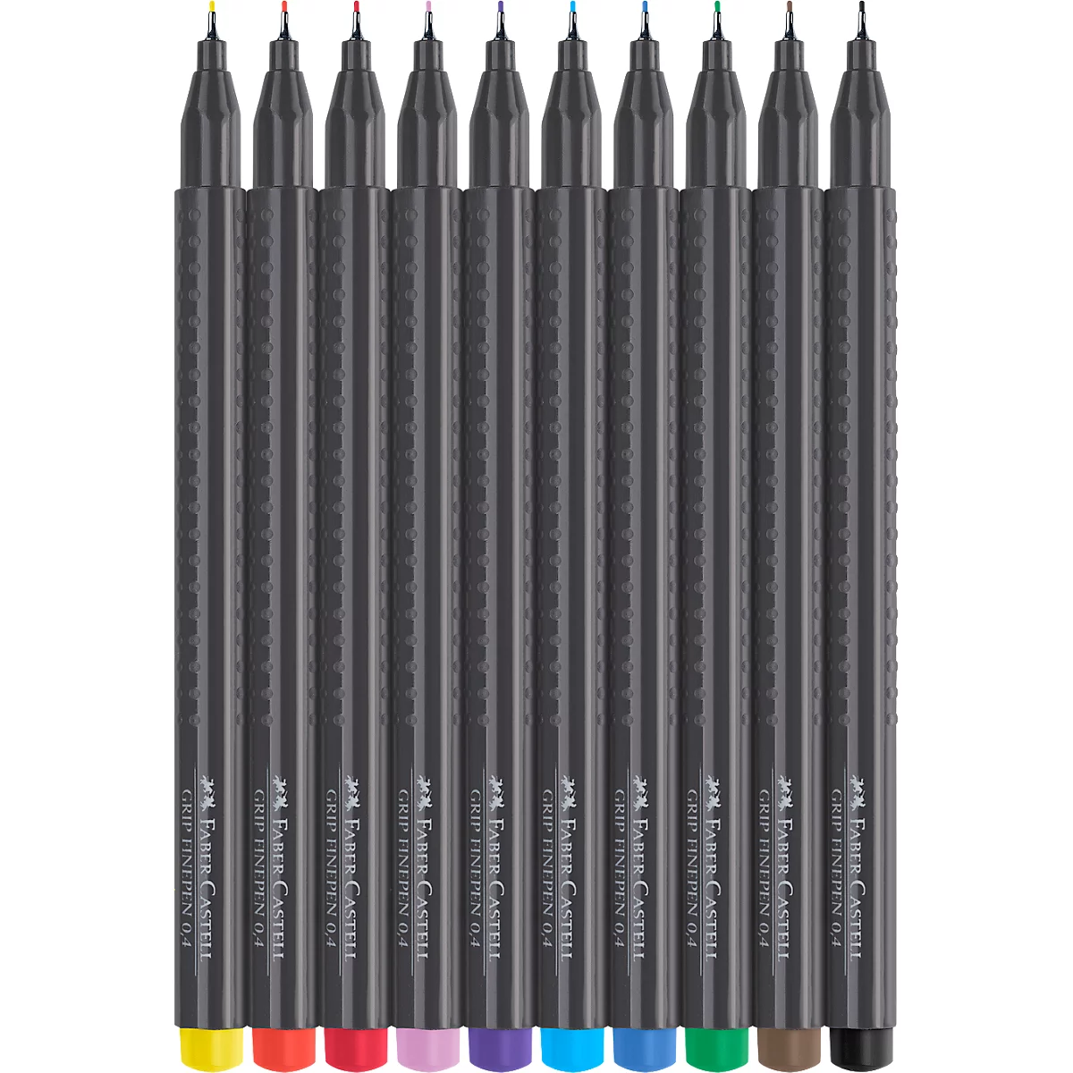 Fineliner FABER-CASTELL Grip, lijndikte 0,4 mm, ergonomische gripzone, voor rechts- &amp; linkshandigen, afwasbaar, geassorteerde kleuren, 10 stuks in kartonnen doos