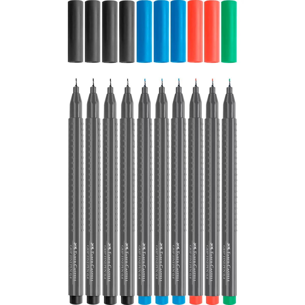 Fineliner FABER-CASTELL Grip, lijndikte 0,4 mm, ergonomische gripzone, voor rechts- &amp; linkshandigen, afwasbaar, kantoorkleuren, 10 stuks in kartonnen doosje